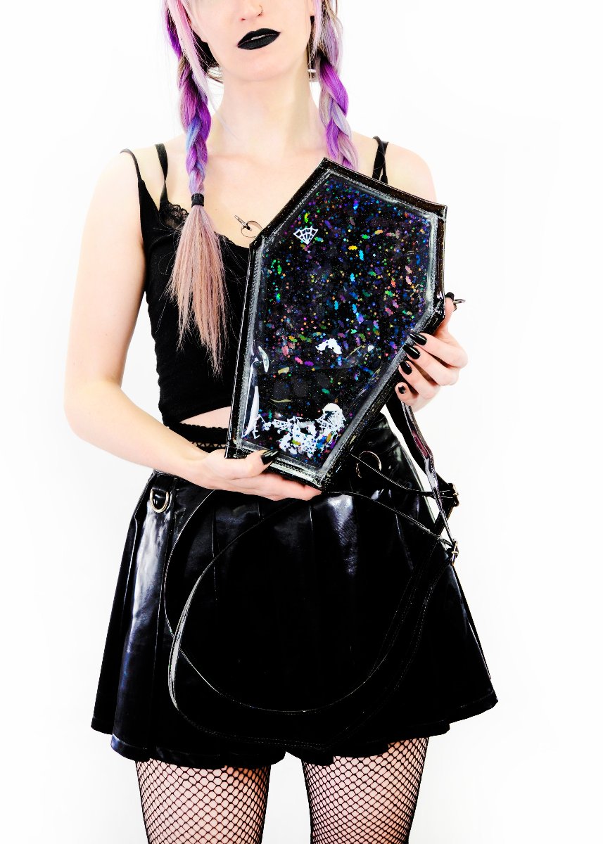 Liquid Glitter Coffin 2 in 1 Backpack/ Crossbody Bag - Living Dead Girl - Electric Bubblegum