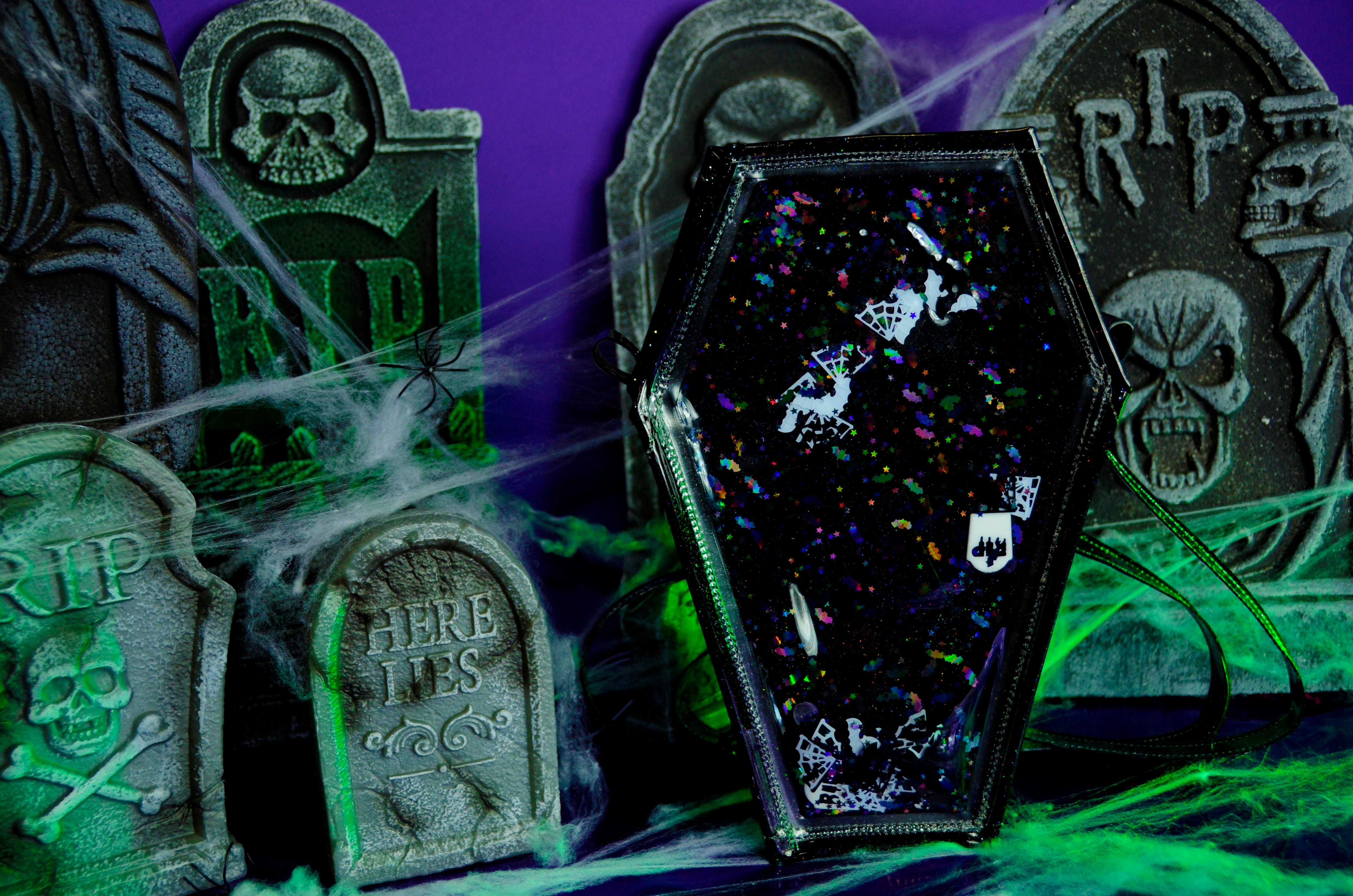 Liquid Glitter Coffin 2 in 1 Backpack/ Crossbody Bag - Living Dead Girl - Electric Bubblegum