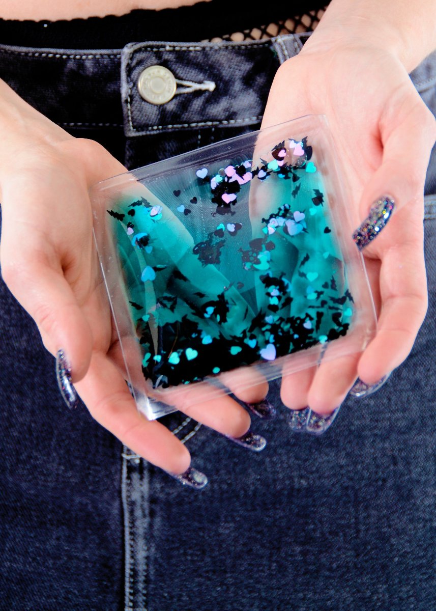 Liquid Glitter Sparkle Square - Nocturnal Hearts - Electric Bubblegum