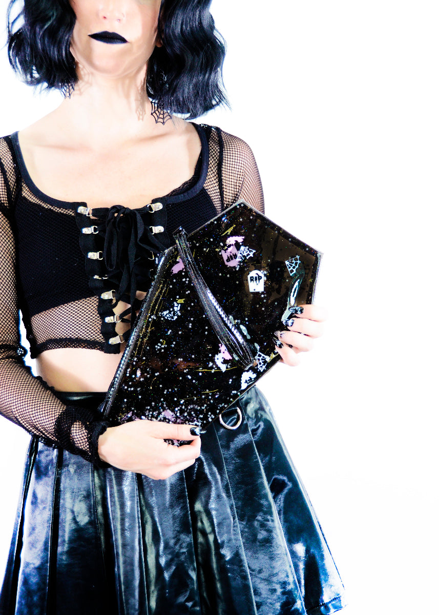 Liquid Glitter Coffin Clutch - Cemetery Sweetheart - Electric Bubblegum