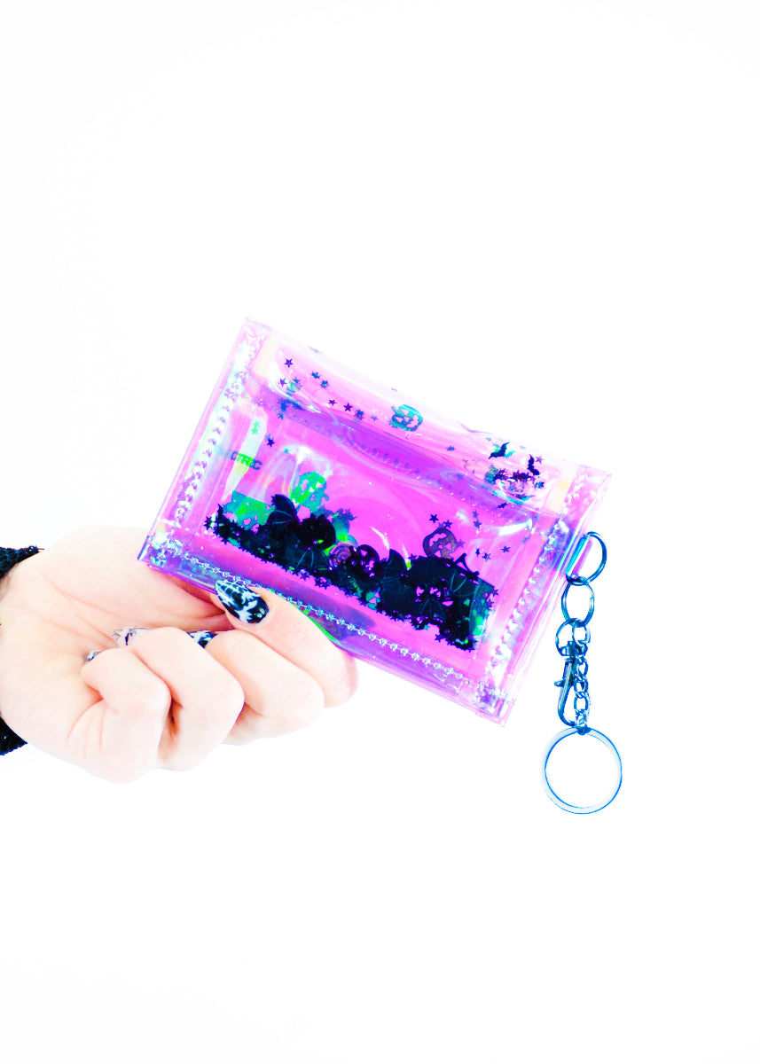 Liquid Glitter Tiny Wallet - Pumpkin Head - Electric Bubblegum