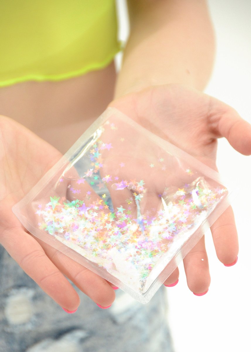 Liquid Glitter Sparkle Square - Transparent Rainbow - Electric Bubblegum