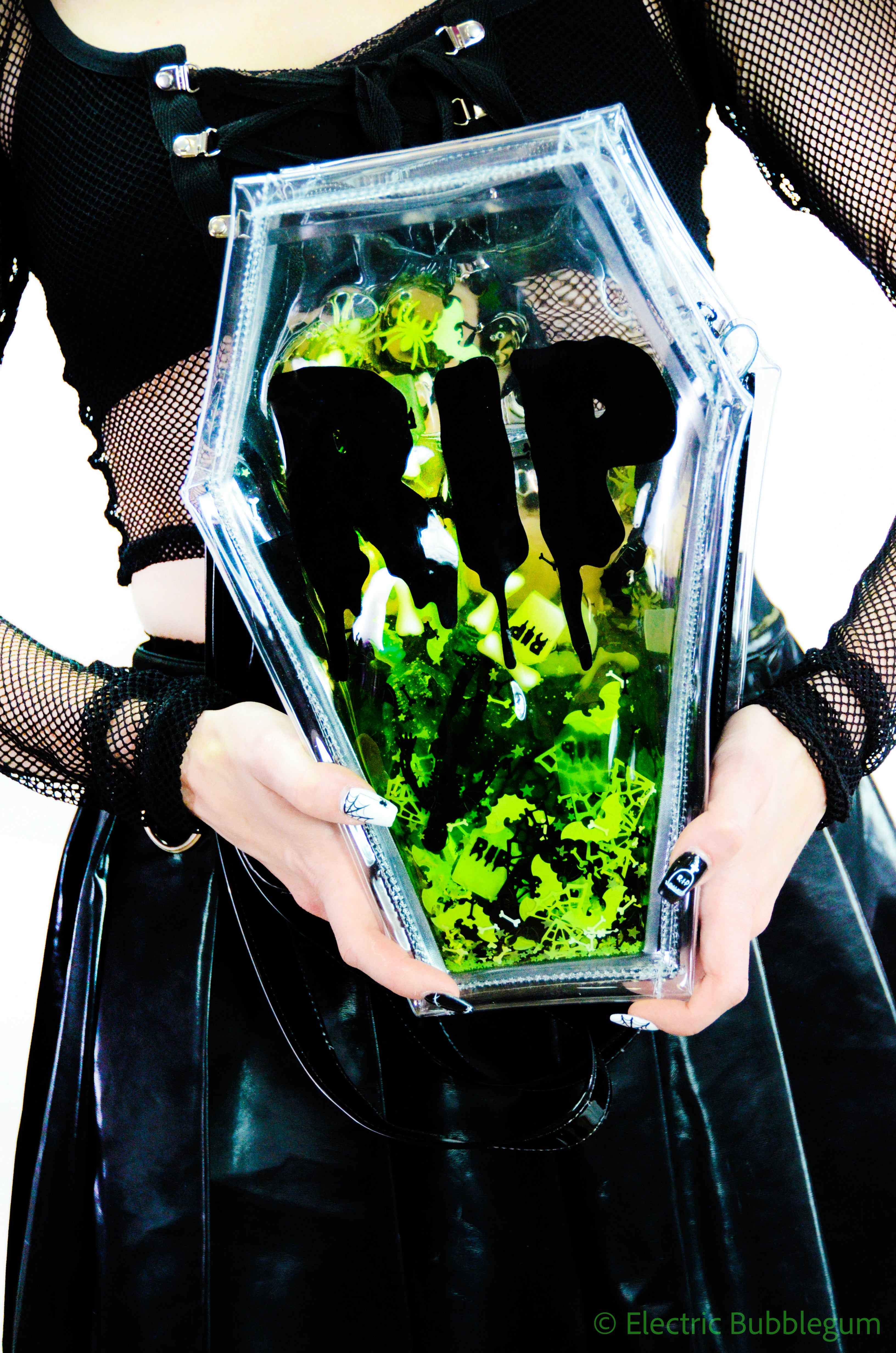 Liquid Glitter Coffin 2 in 1 Backpack/ Crossbody Bag - Night of Terror - Electric Bubblegum