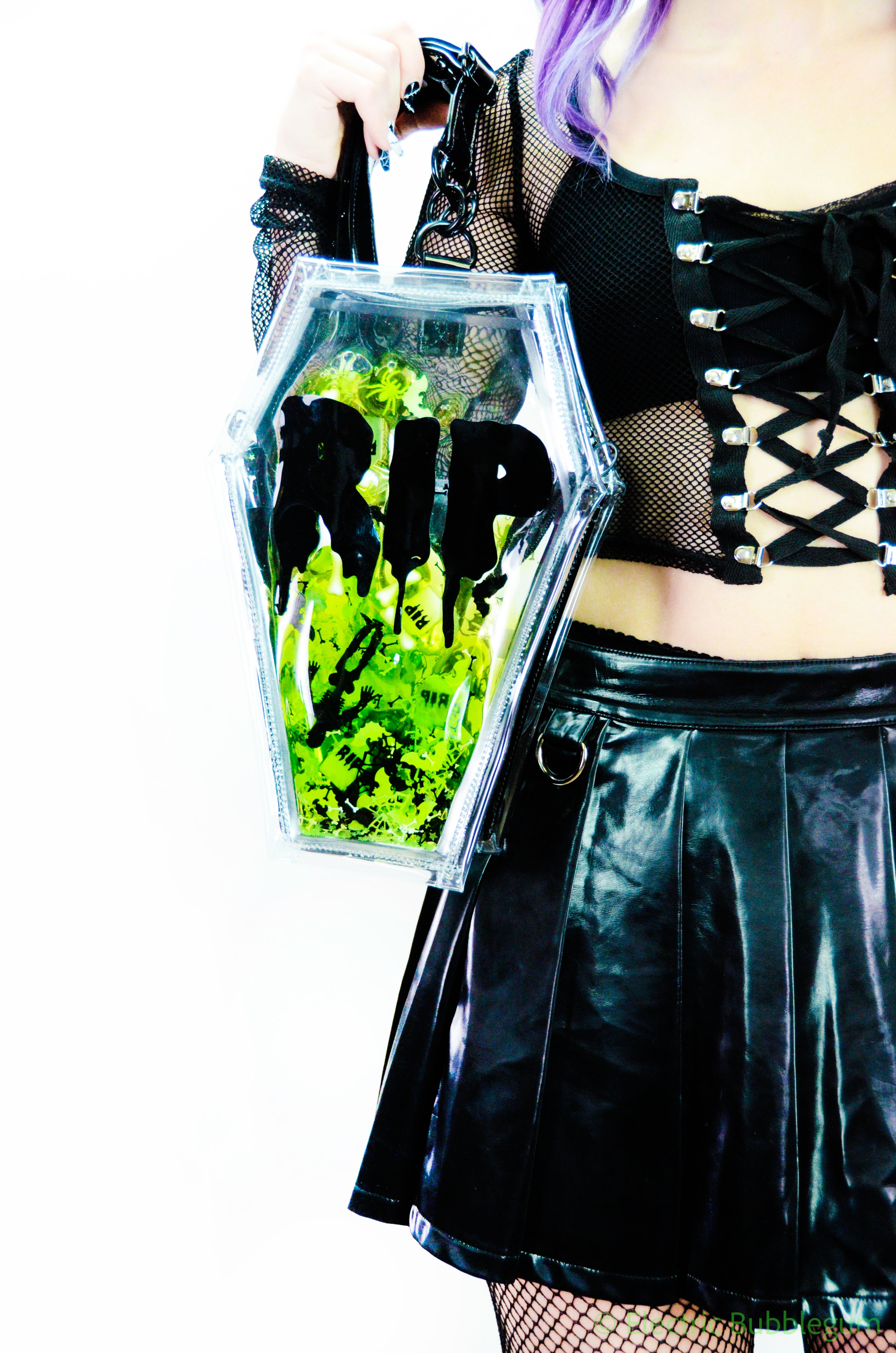 Liquid Glitter Coffin 2 in 1 Backpack/ Crossbody Bag - Night of Terror - Electric Bubblegum