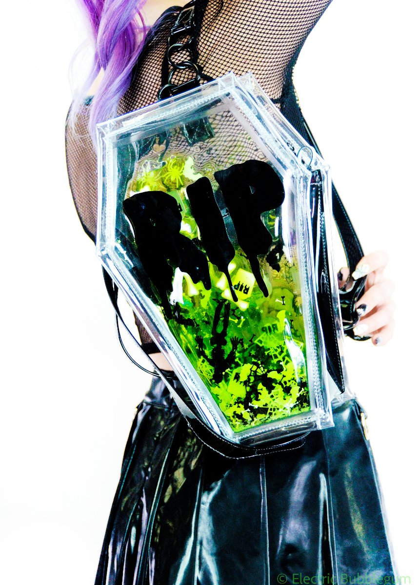 Liquid Glitter Coffin 2 in 1 Backpack/ Crossbody Bag - Night of Terror - Electric Bubblegum