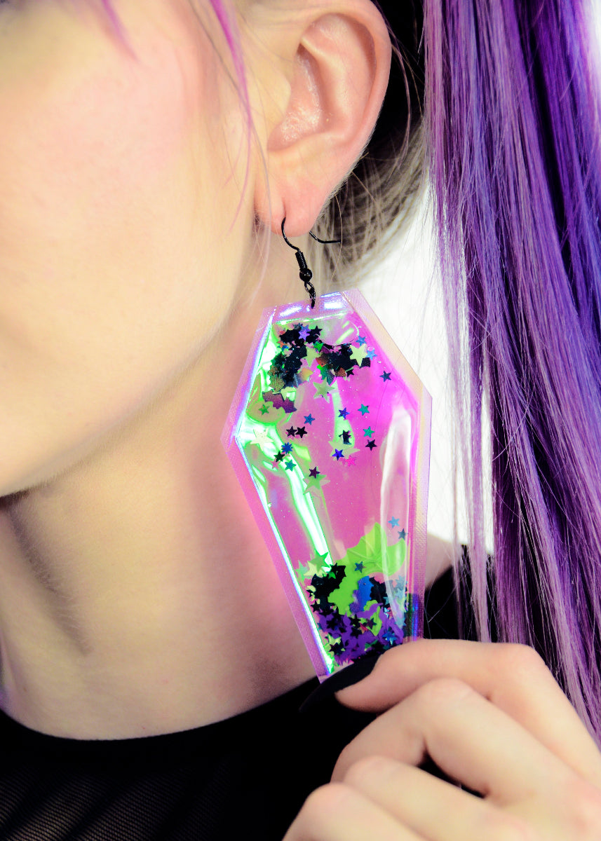 Liquid Glitter Coffin Earrings - Monster Mash - Electric Bubblegum