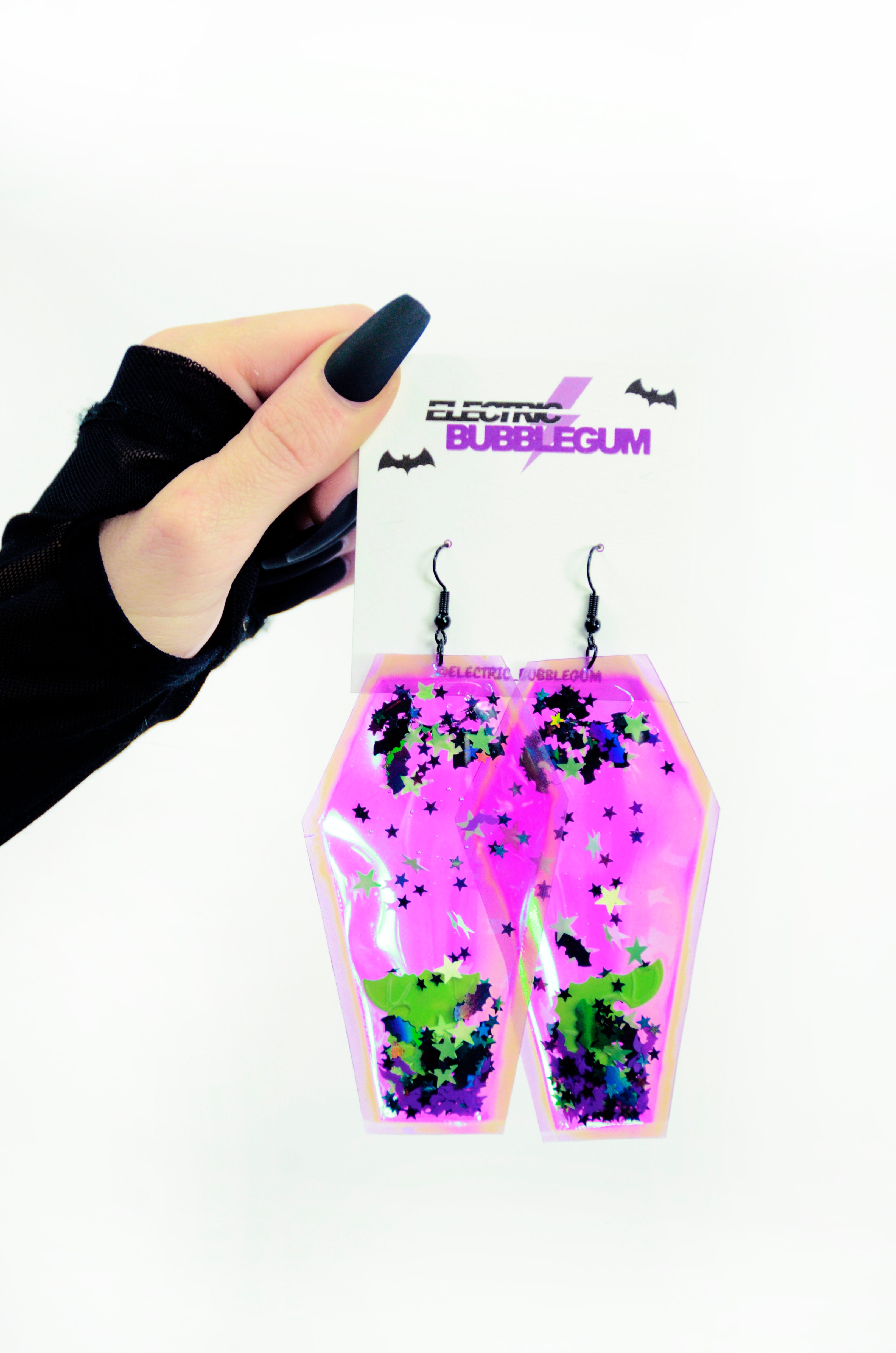 Liquid Glitter Coffin Earrings - Monster Mash - Electric Bubblegum