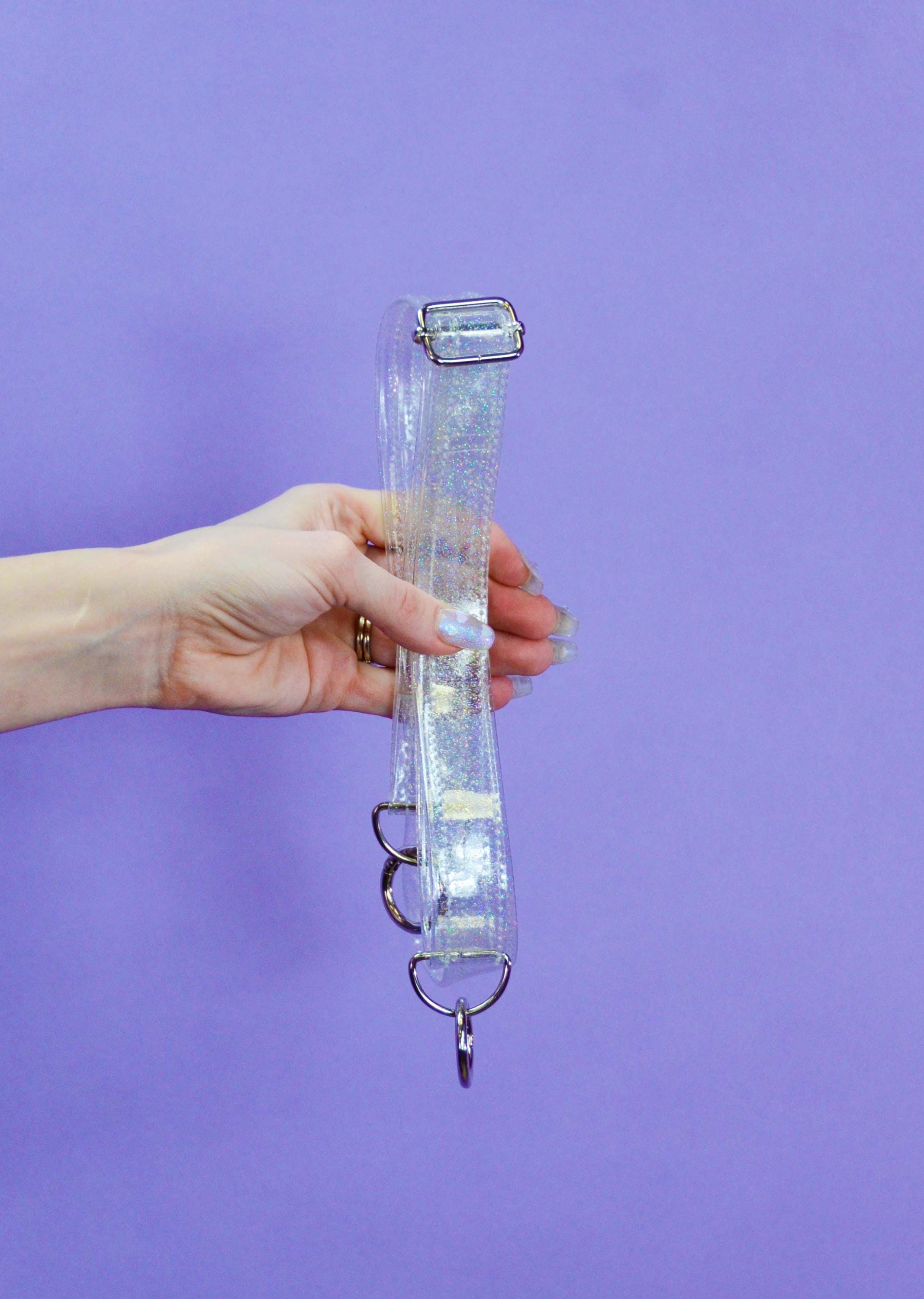 Clear Glitter Vinyl Purse Strap - Electric Bubblegum