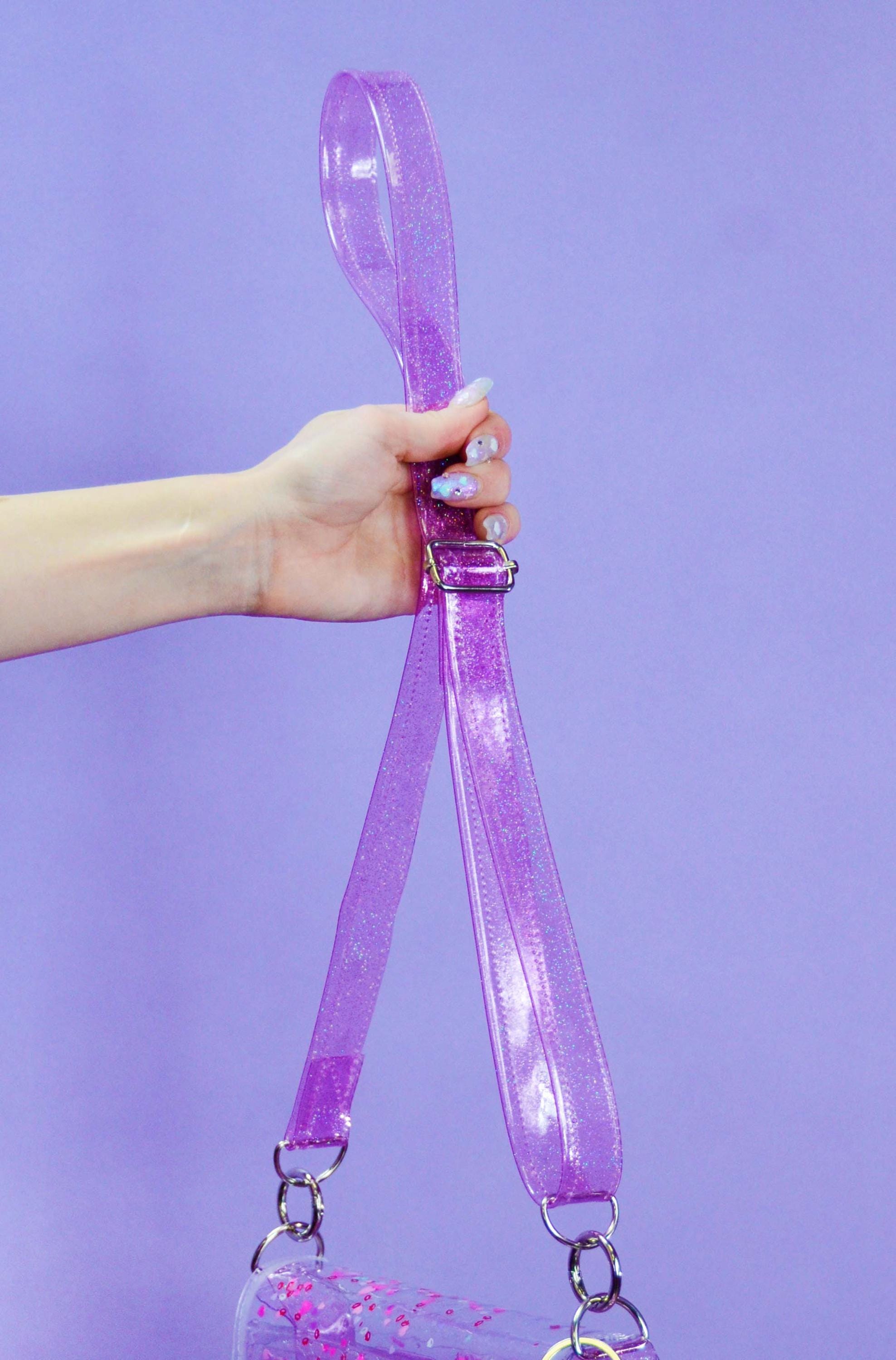 Purple Sparkle Vinyl Purse Strap - Electric Bubblegum