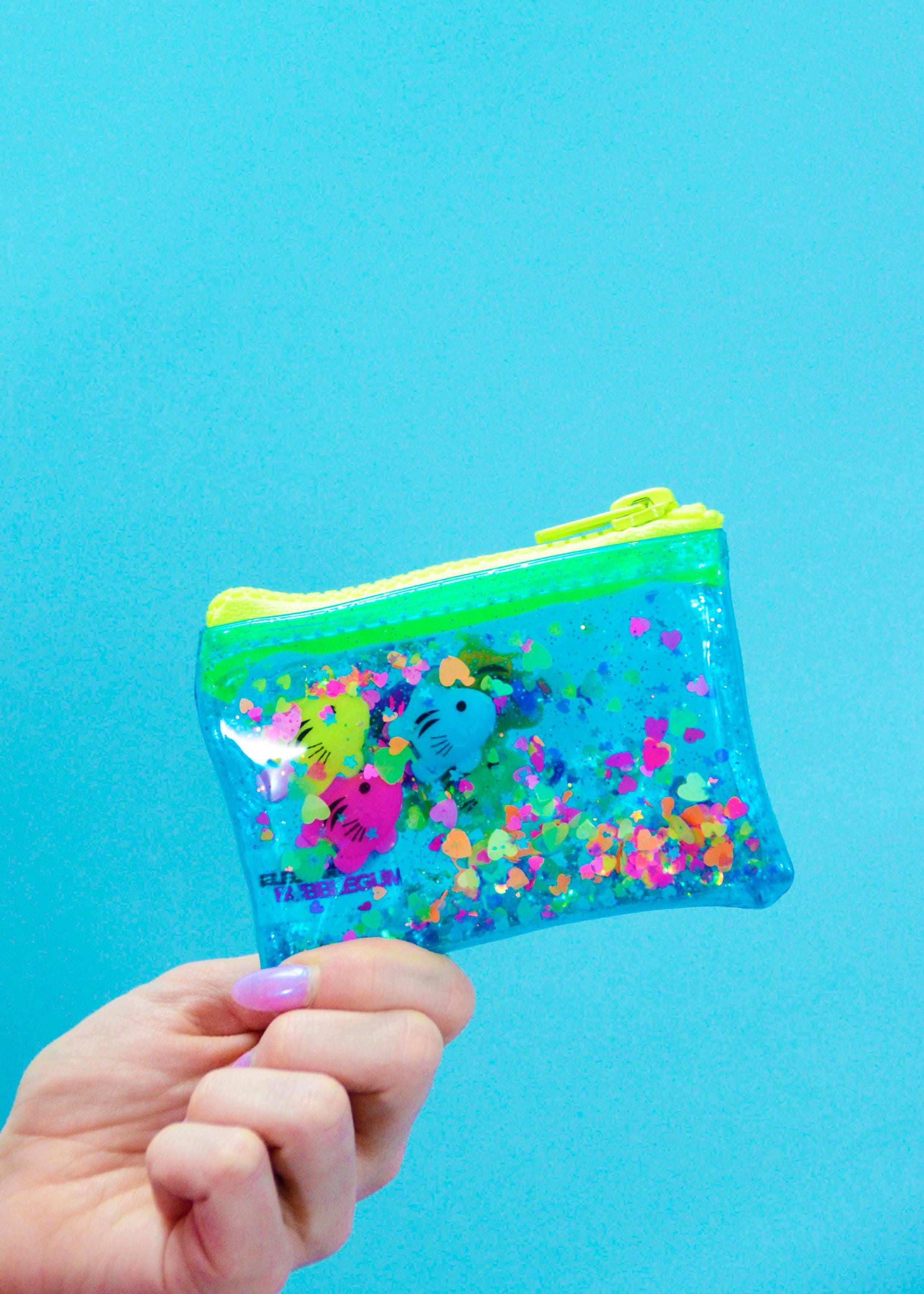 Liquid Glitter Coin Purse - Just Keep Swimming - Electric Bubblegum