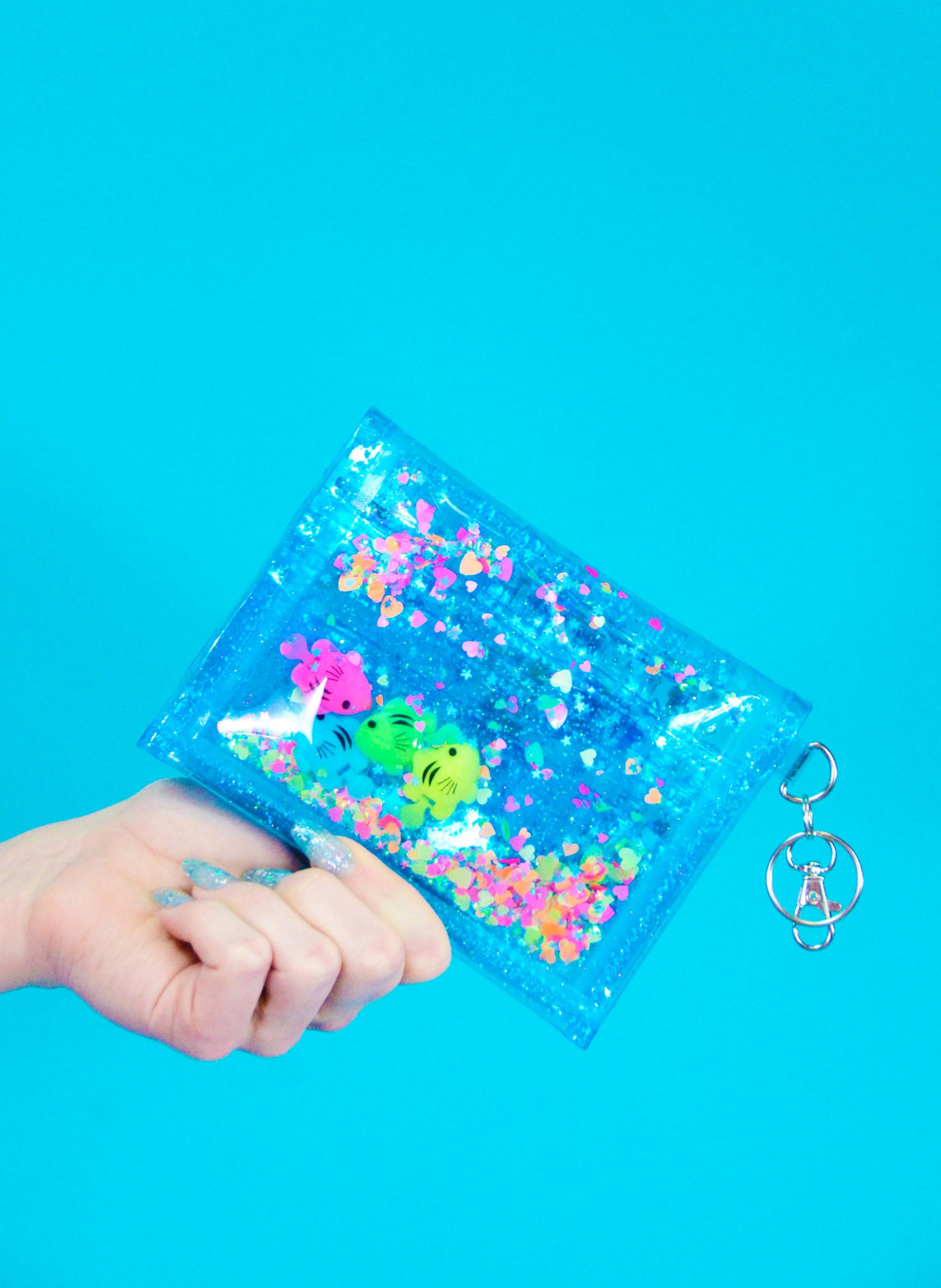 Liquid Glitter Mini Wallet - Just Keep Swimming - Electric Bubblegum