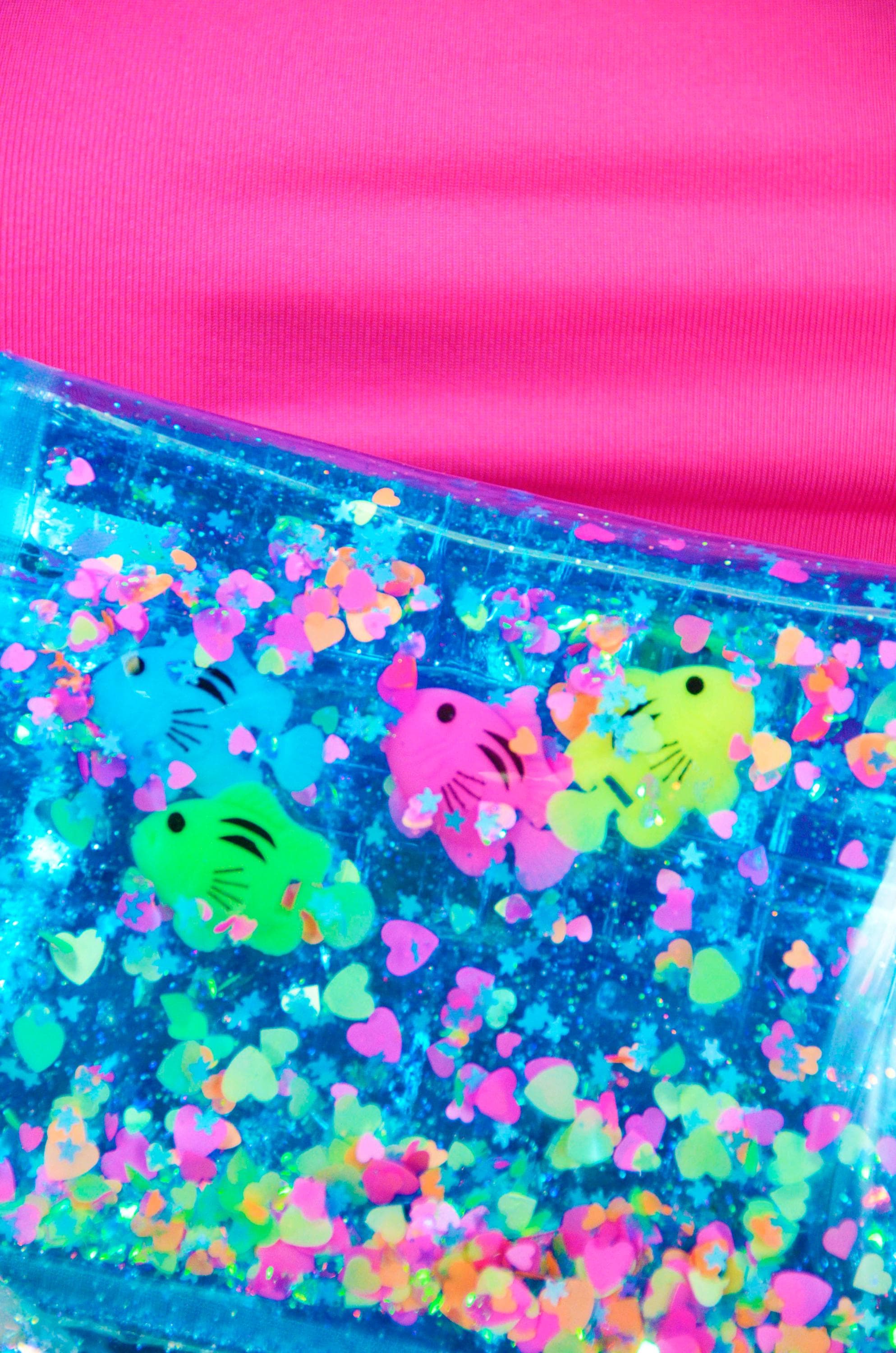 Liquid Glitter Mini Wallet - Just Keep Swimming - Electric Bubblegum