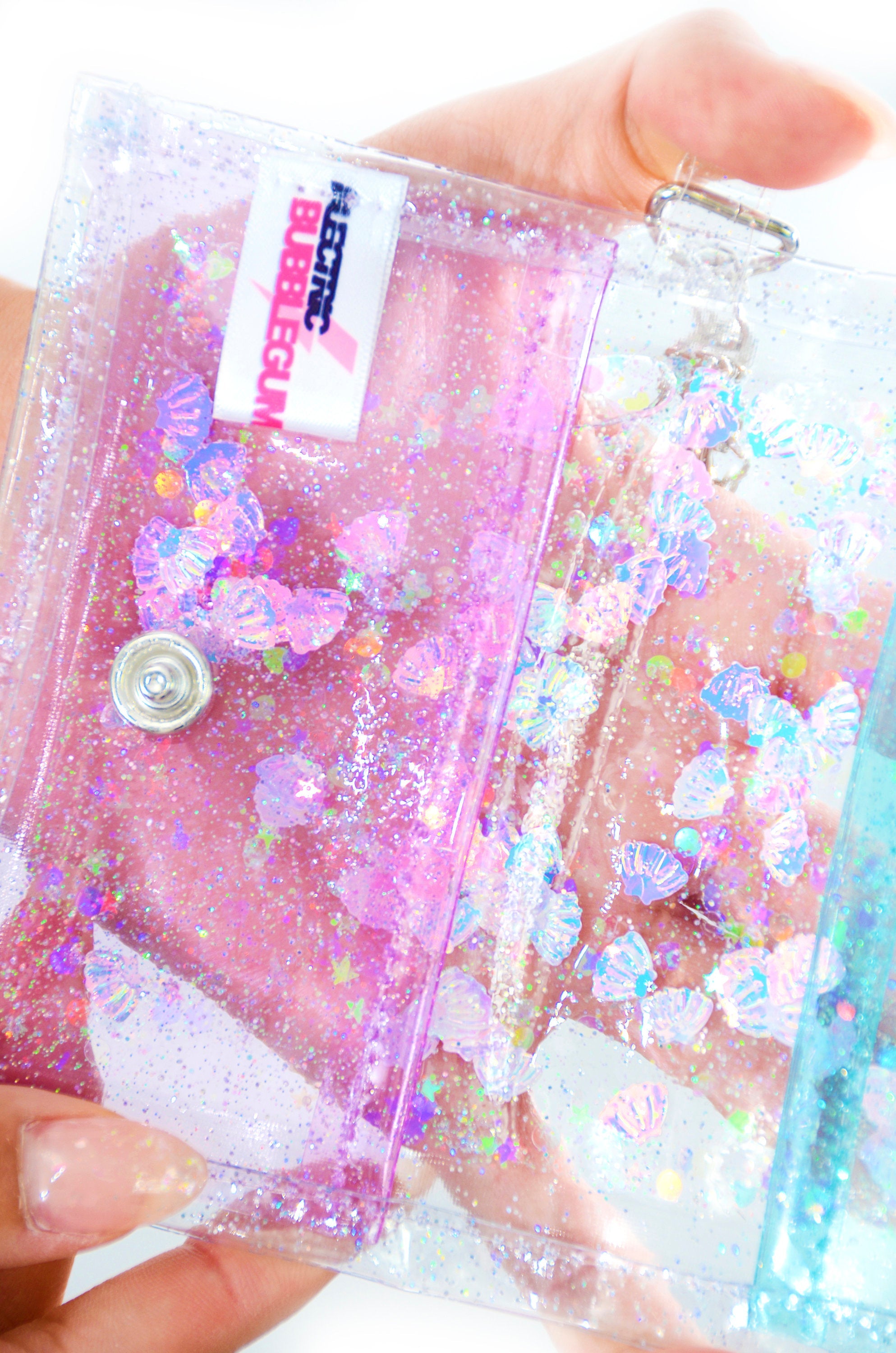 Liquid Glitter Tiny Wallet - Shell Yeah - Electric Bubblegum