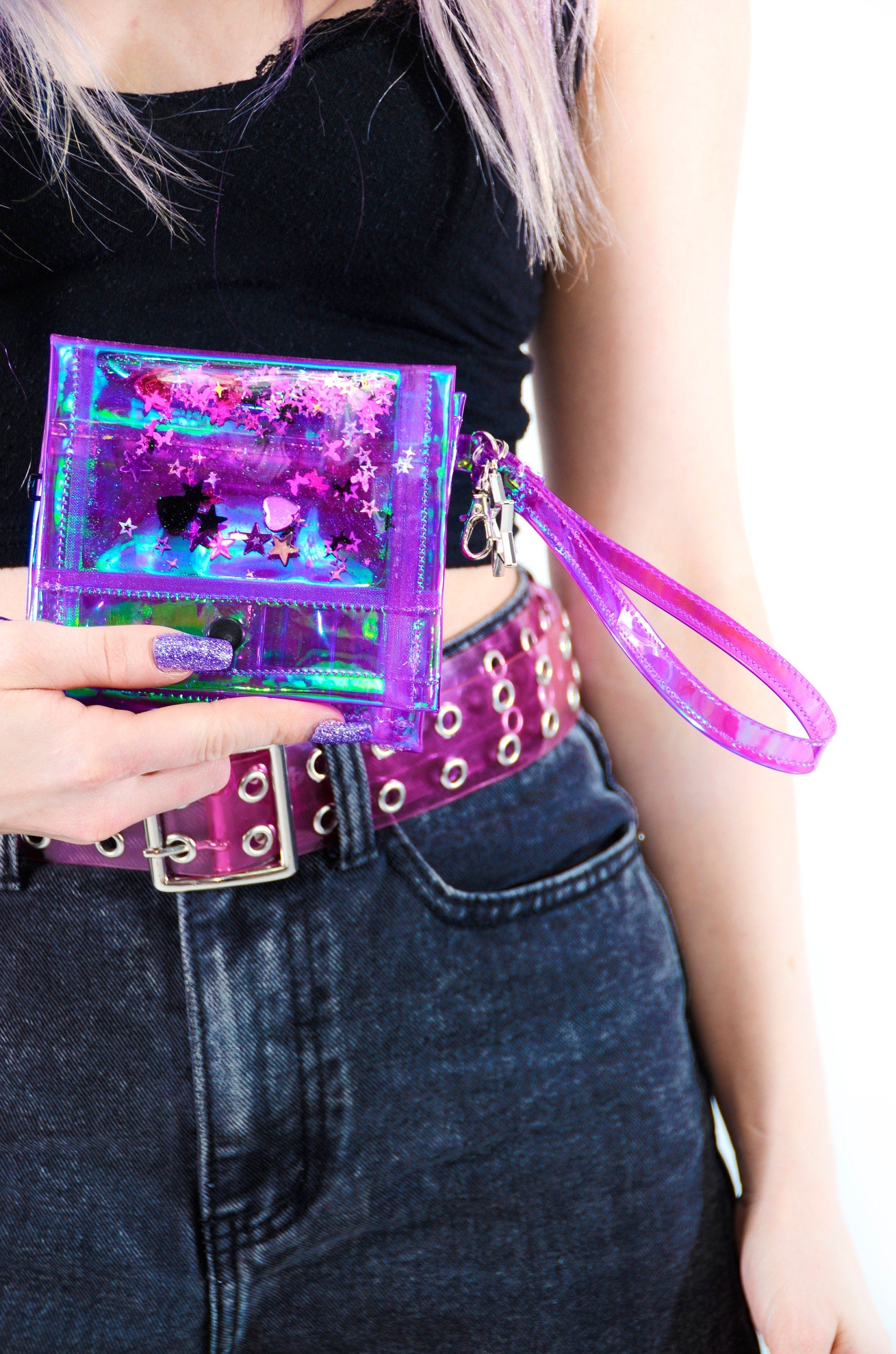 Bling Babe Liquid Glitter Mini Wristlet Wallet - Electric Bubblegum