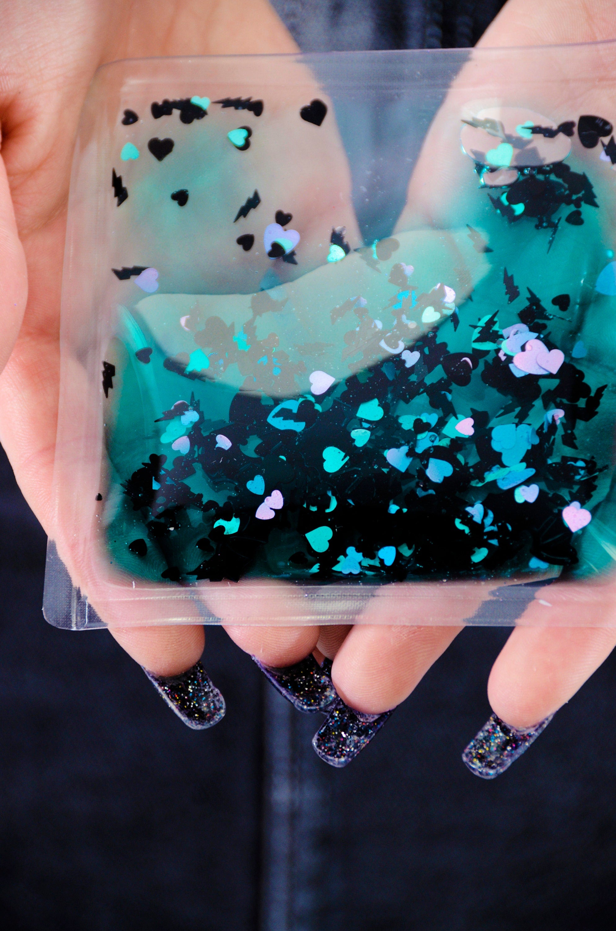 Liquid Glitter Sparkle Square - Nocturnal Hearts - Electric Bubblegum