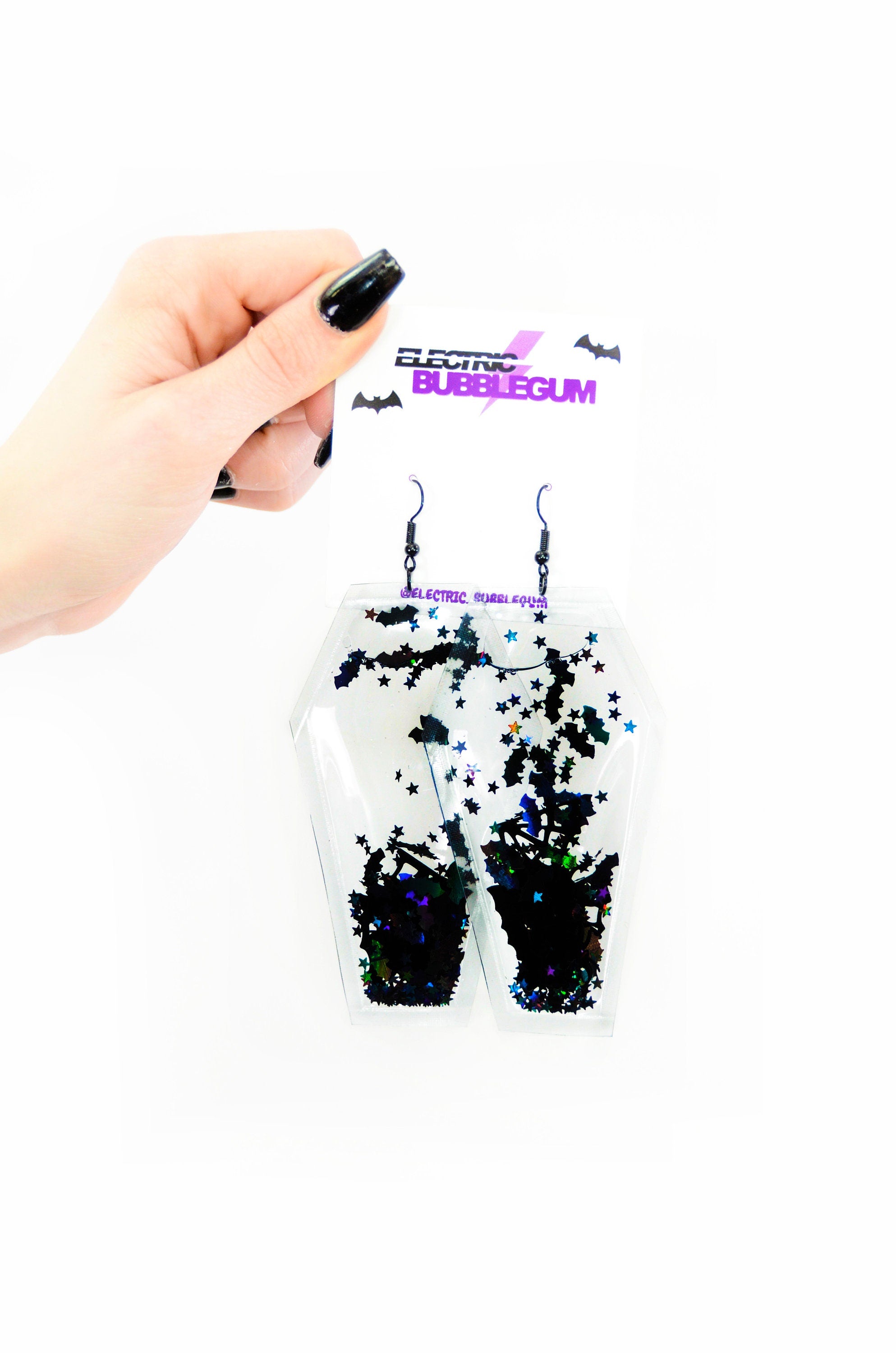Liquid Glitter Coffin Earrings - Living Dead Girl - Electric Bubblegum