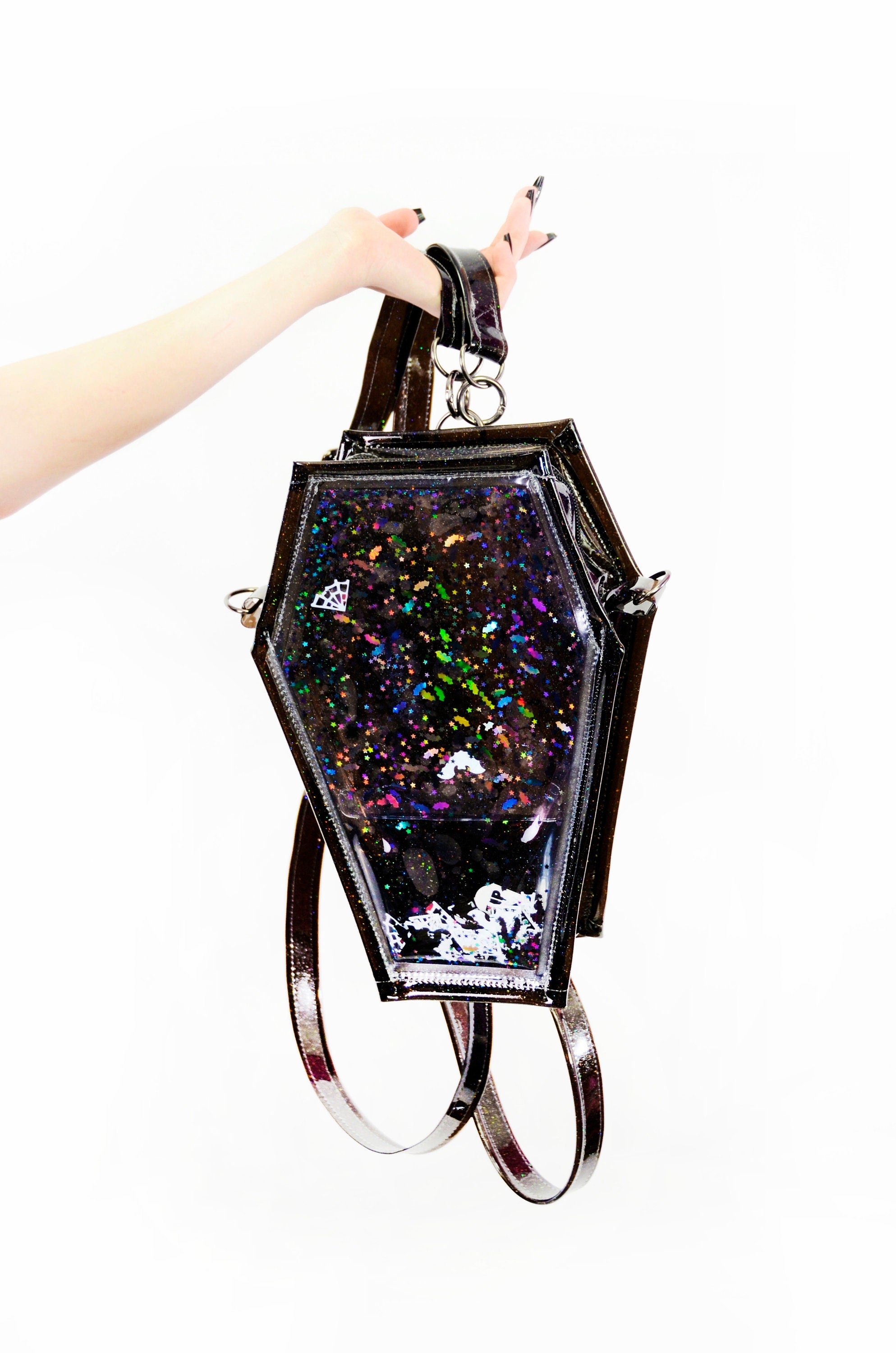 Liquid Glitter Coffin 2 in 1 Backpack/ Crossbody Bag - Living Dead Girl - Electric Bubblegum