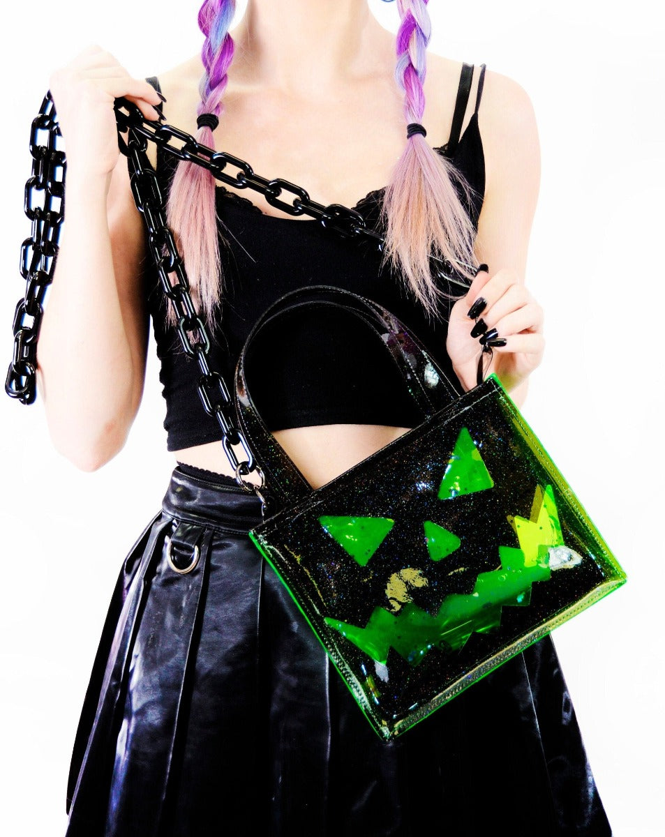 Liquid Glitter Mini Tote - Pumpkin Head - Electric Bubblegum