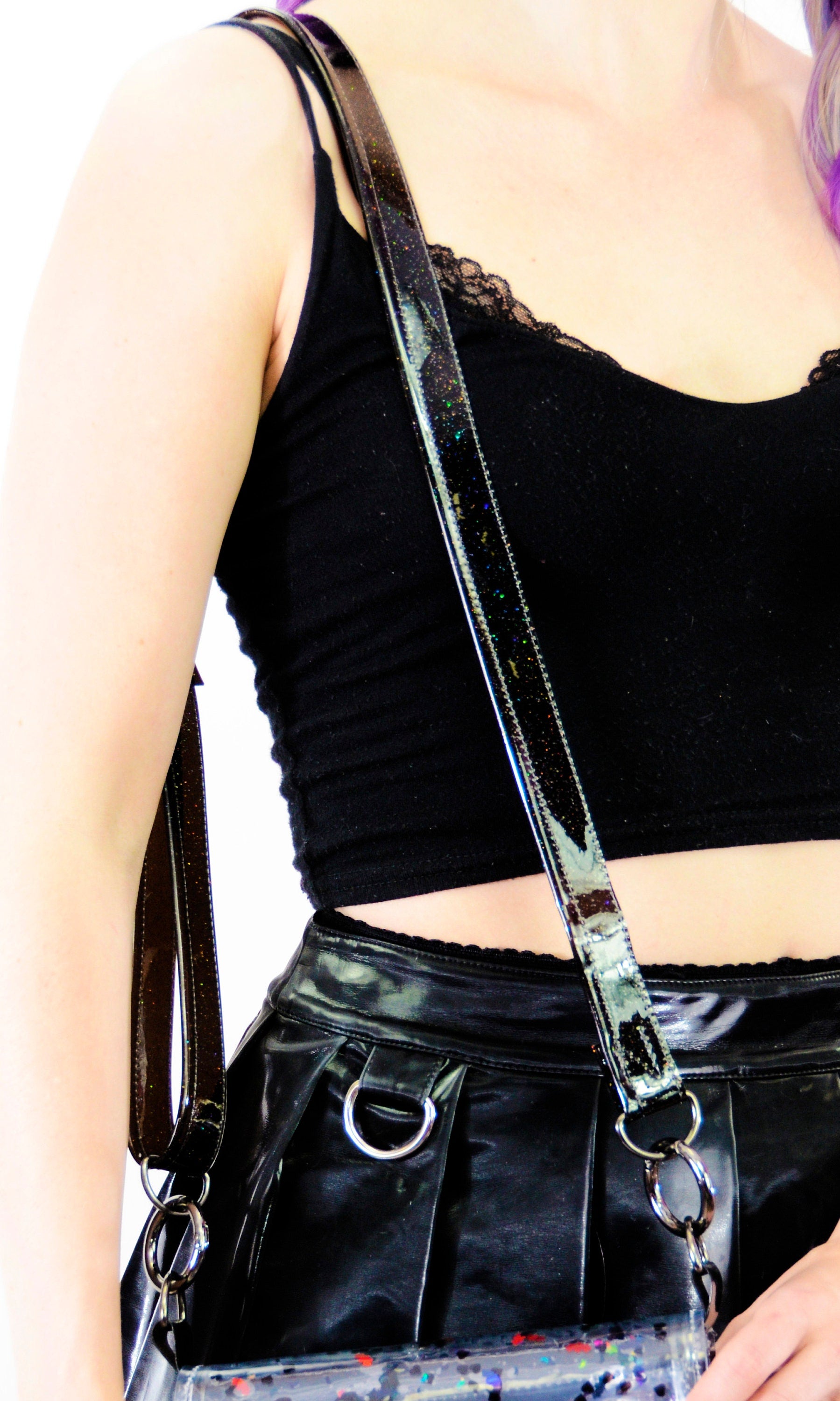 Black Sparkle Purse Strap - Electric Bubblegum