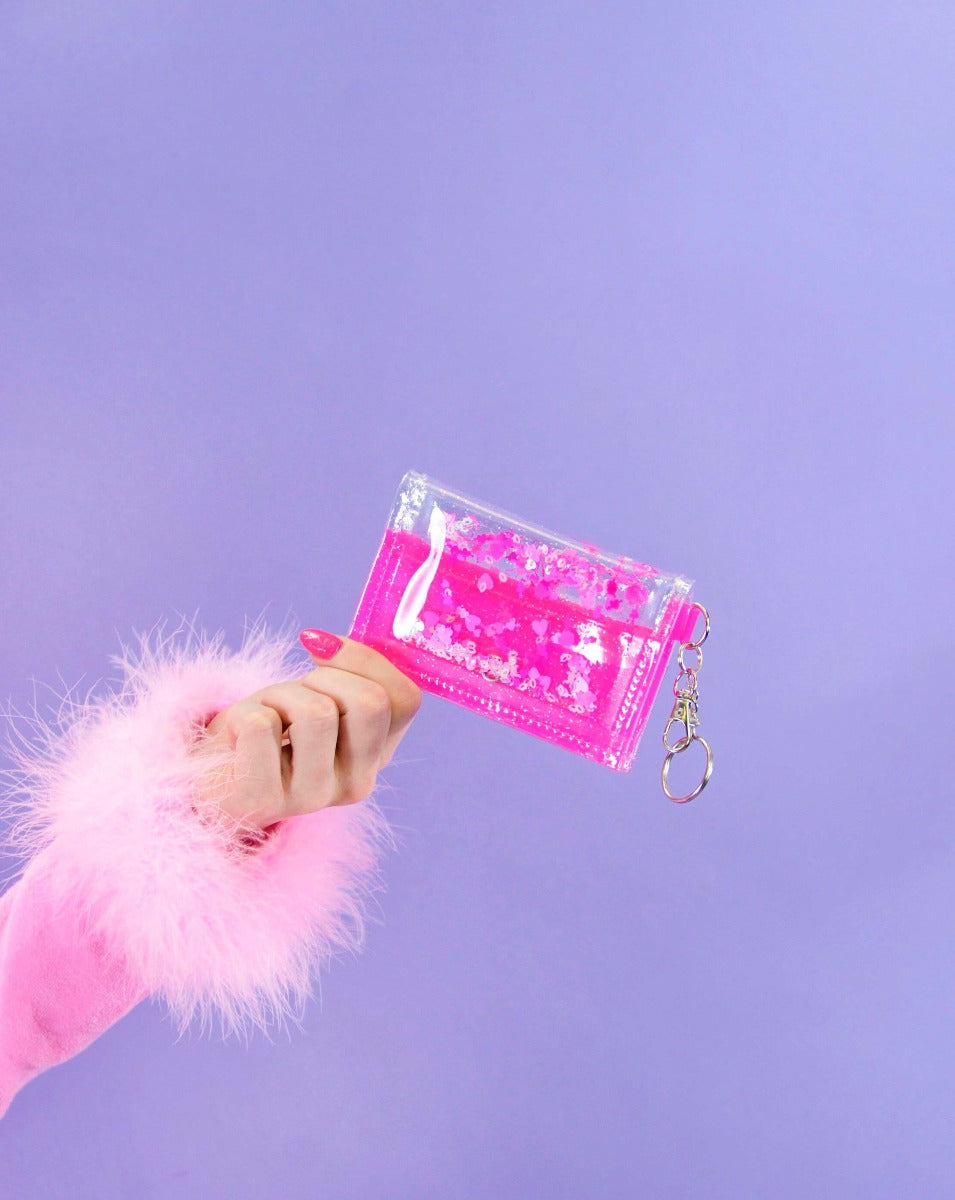 Liquid Glitter Tiny Wallet - Stupid Cupid - Electric Bubblegum