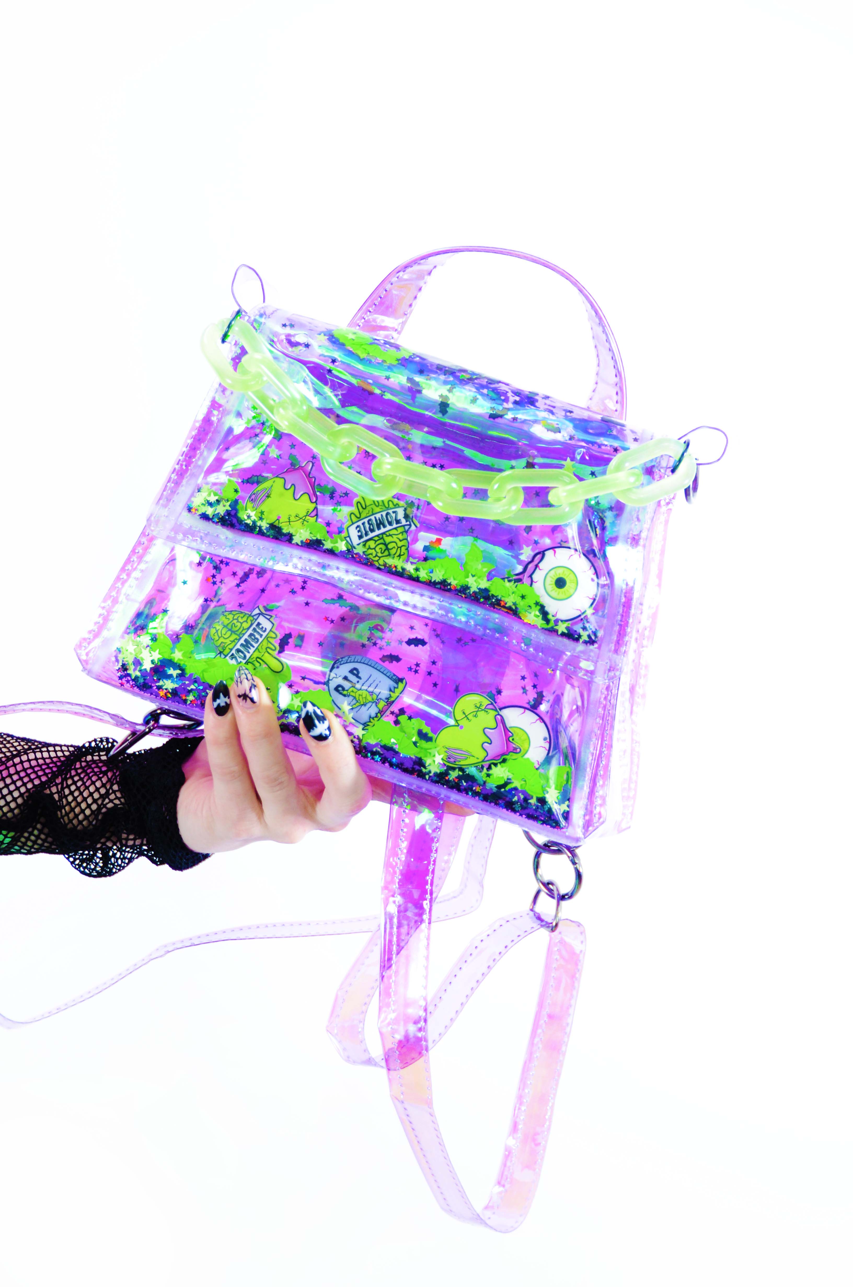 Liquid Glitter Backpack/ Cross Body Purse - Monster Mash - Electric Bubblegum
