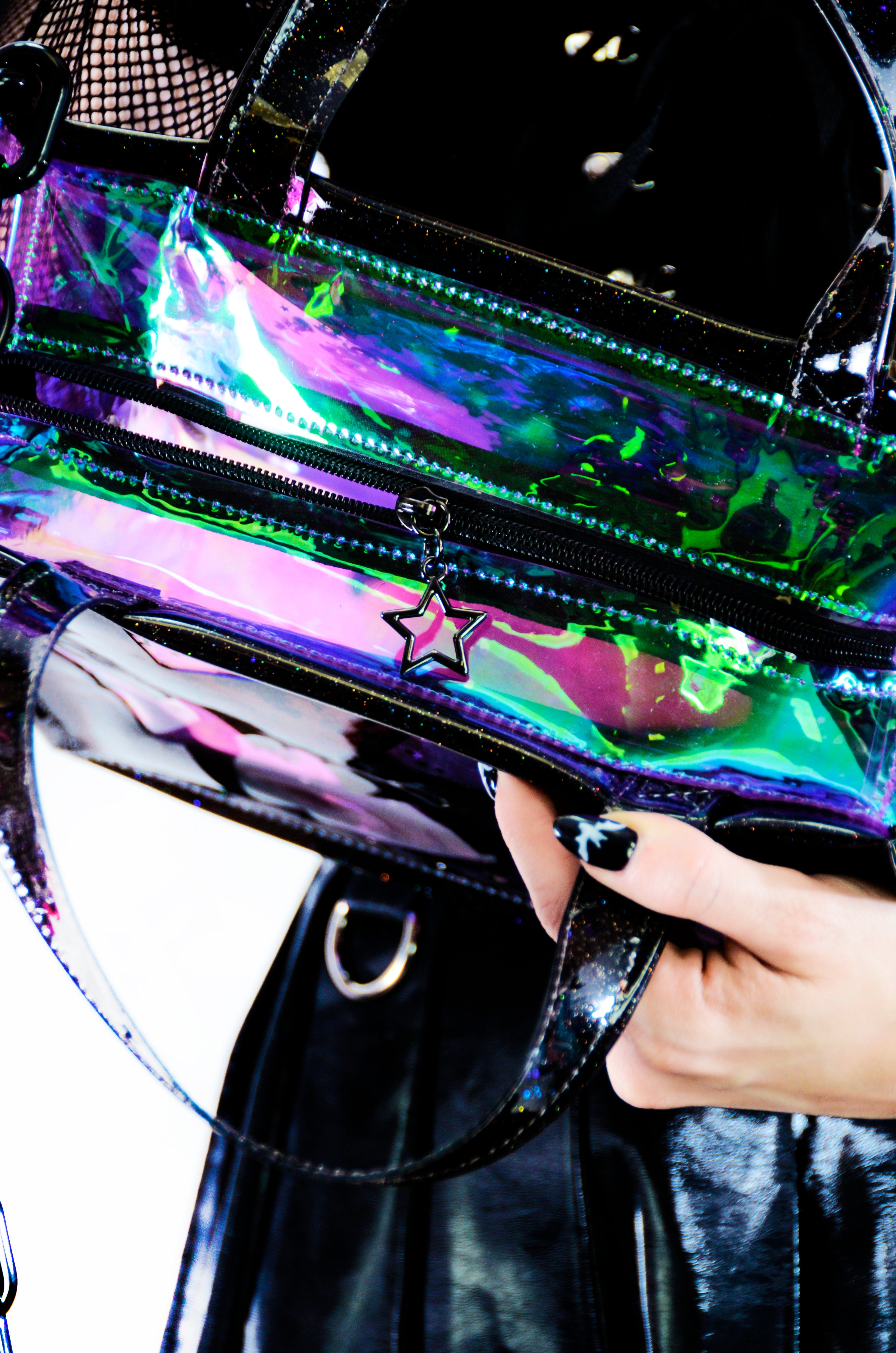 Liquid Glitter Medium Square Tote - Pumpkin Head - Electric Bubblegum