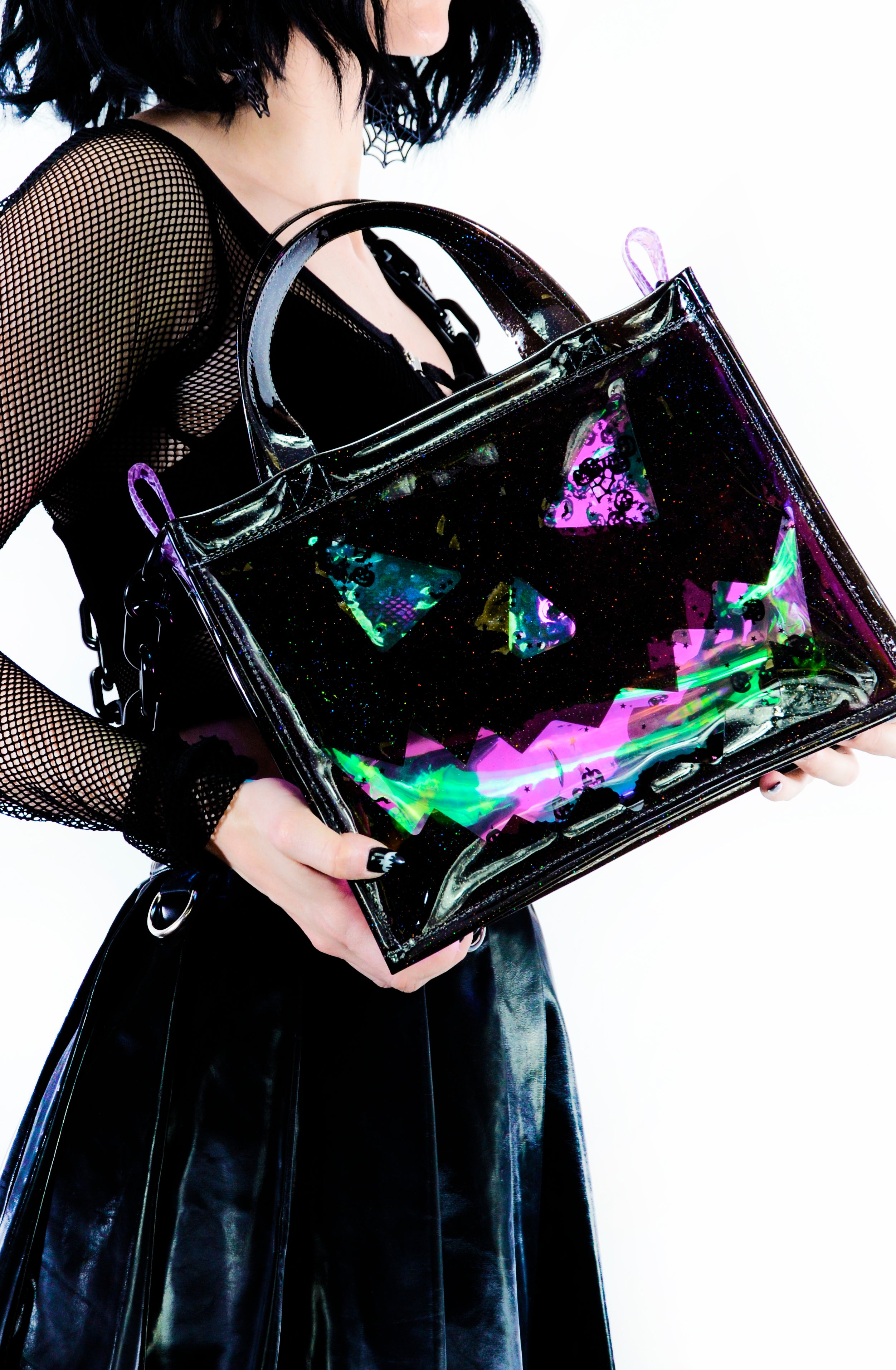 Liquid Glitter Medium Square Tote - Pumpkin Head - Electric Bubblegum