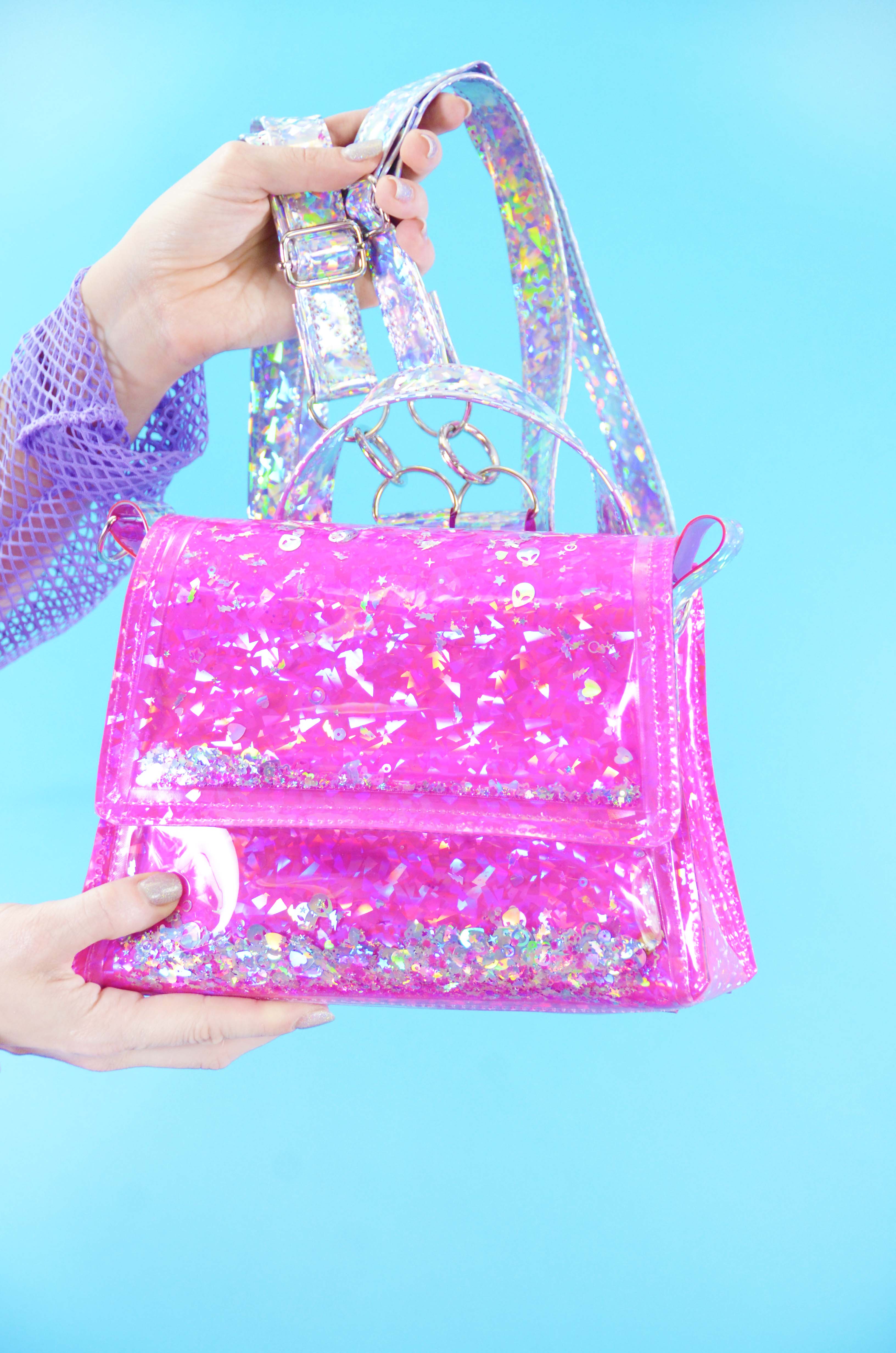 Liquid Glitter Medium Doll Backpack/ Crossbody Purse - Cyberspace Cutie