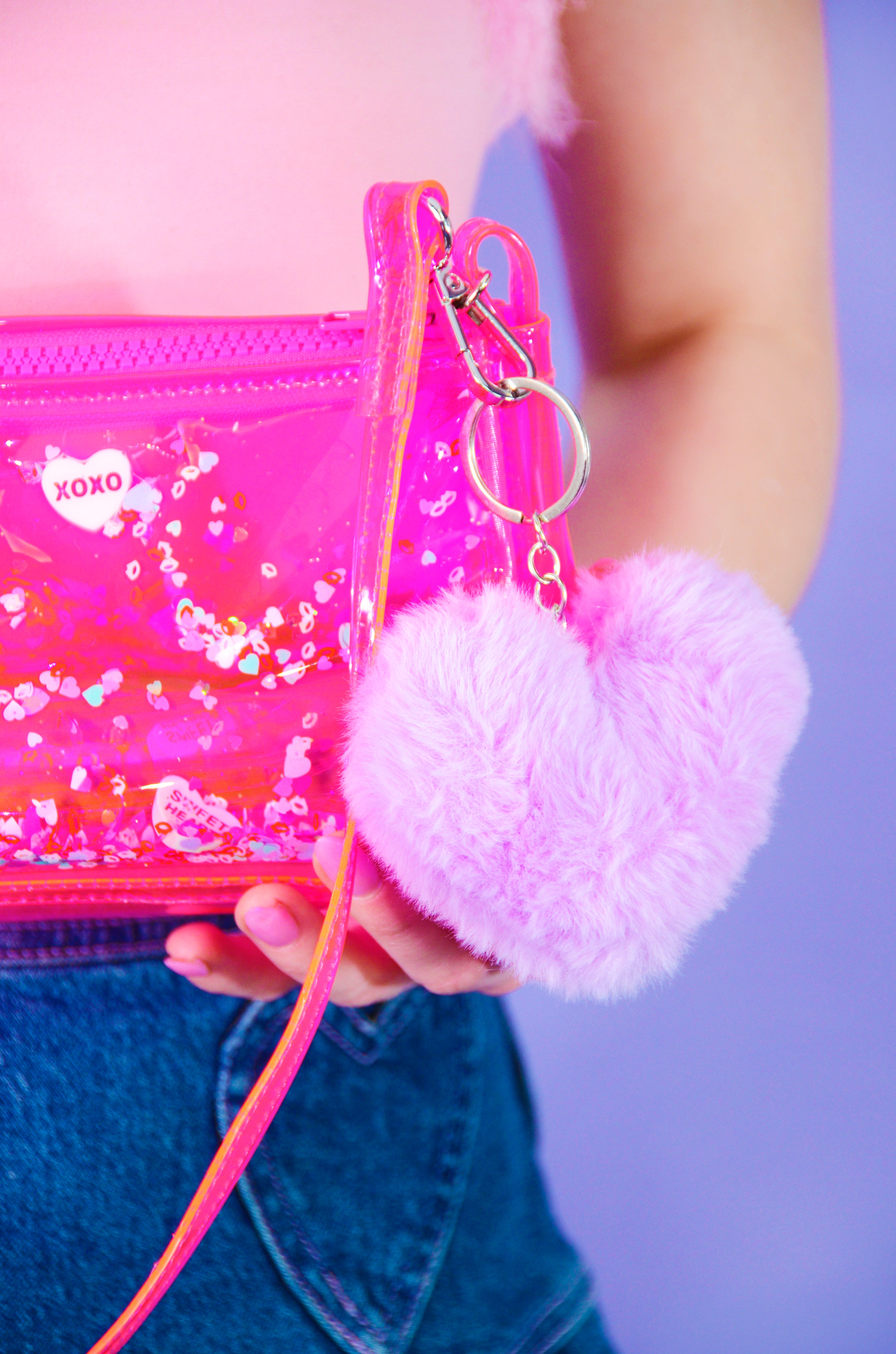 Liquid Glitter Mini Zip Purse - Be My Valentine - Electric Bubblegum
