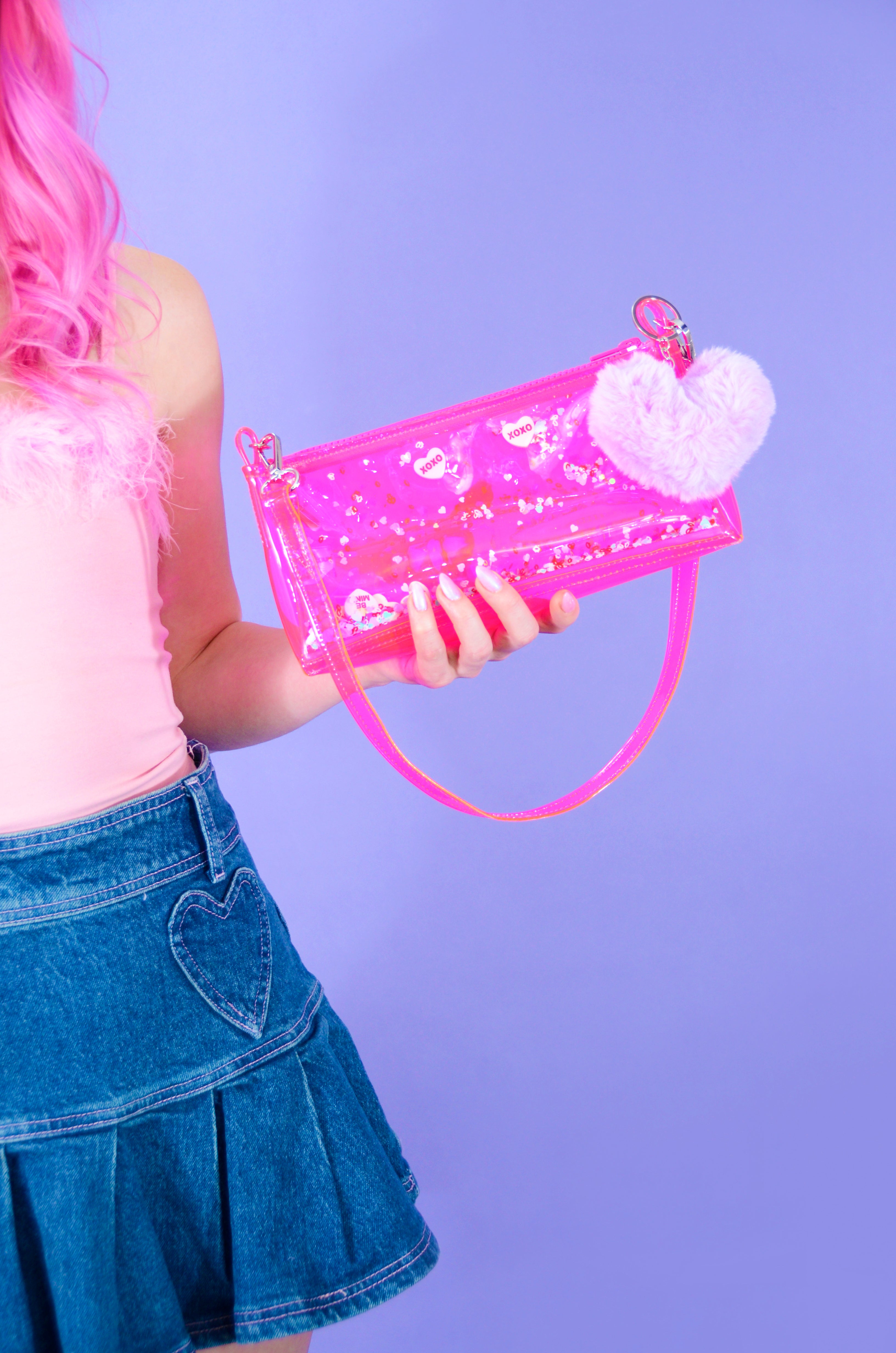 Liquid Glitter Mini Zip Purse - Be My Valentine - Electric Bubblegum