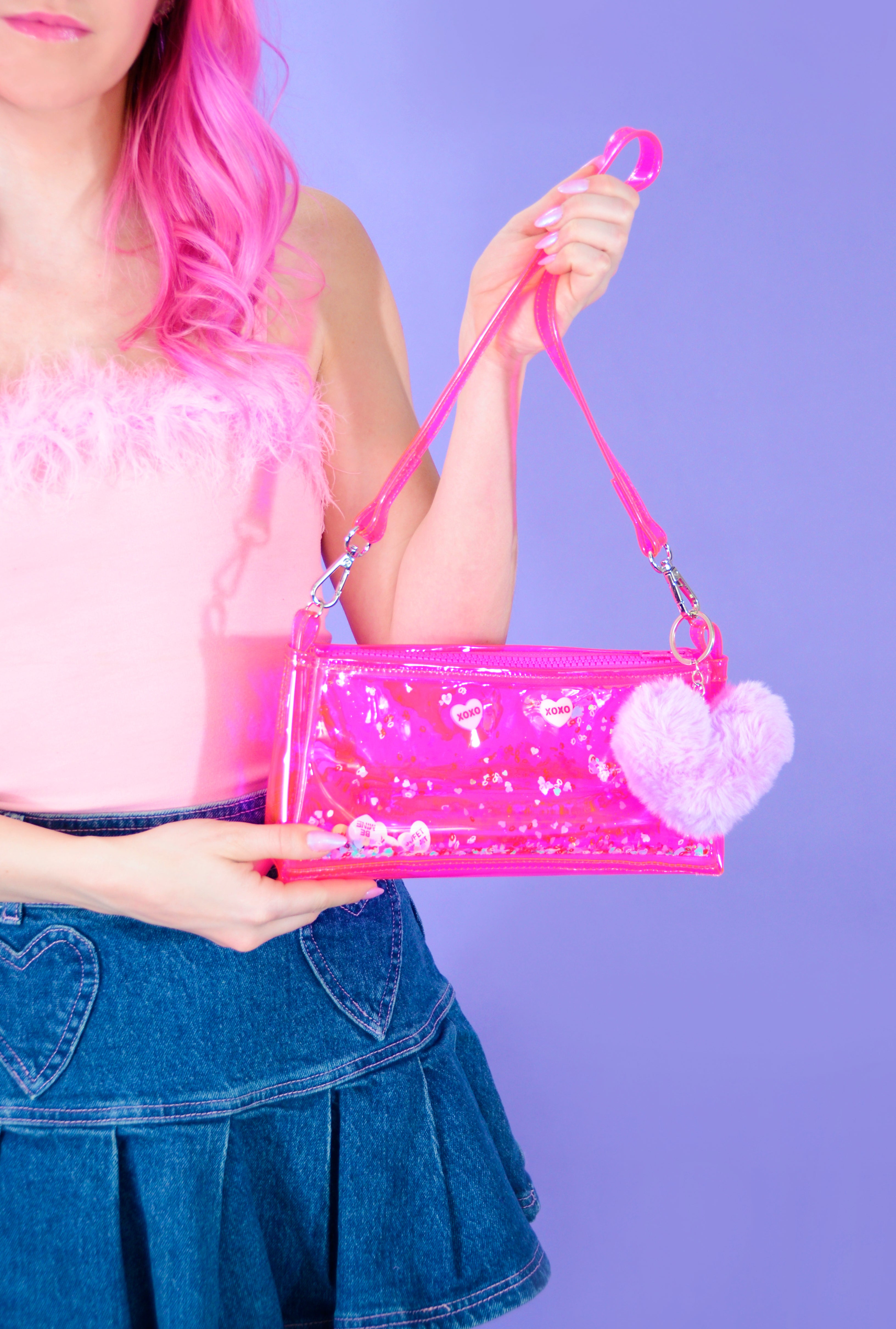 Liquid Glitter Mini Zip Purse - Be My Valentine - Electric Bubblegum