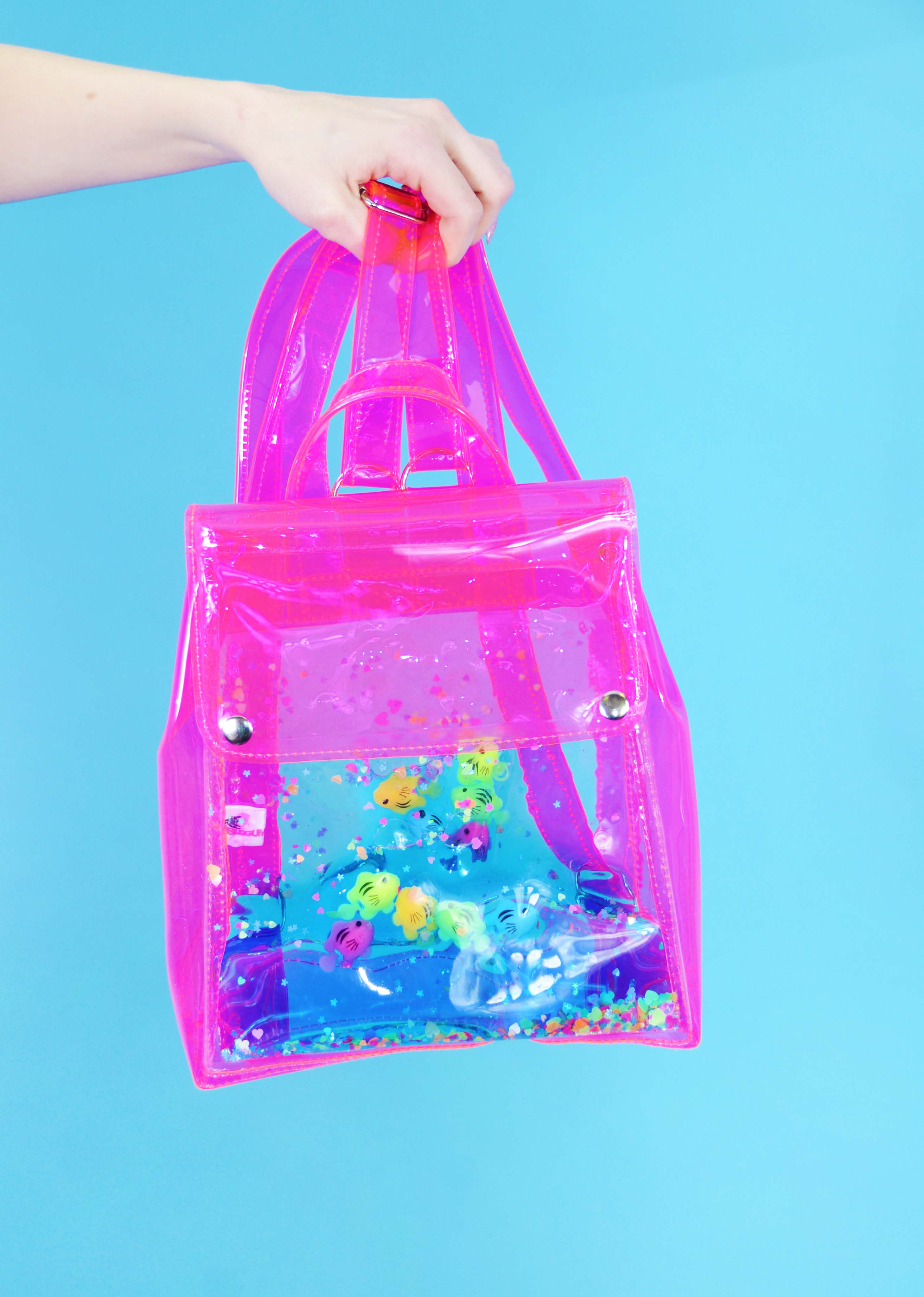 Liquid Glitter Bucket Backpack - Just Keep Swimming - Electric Bubblegum