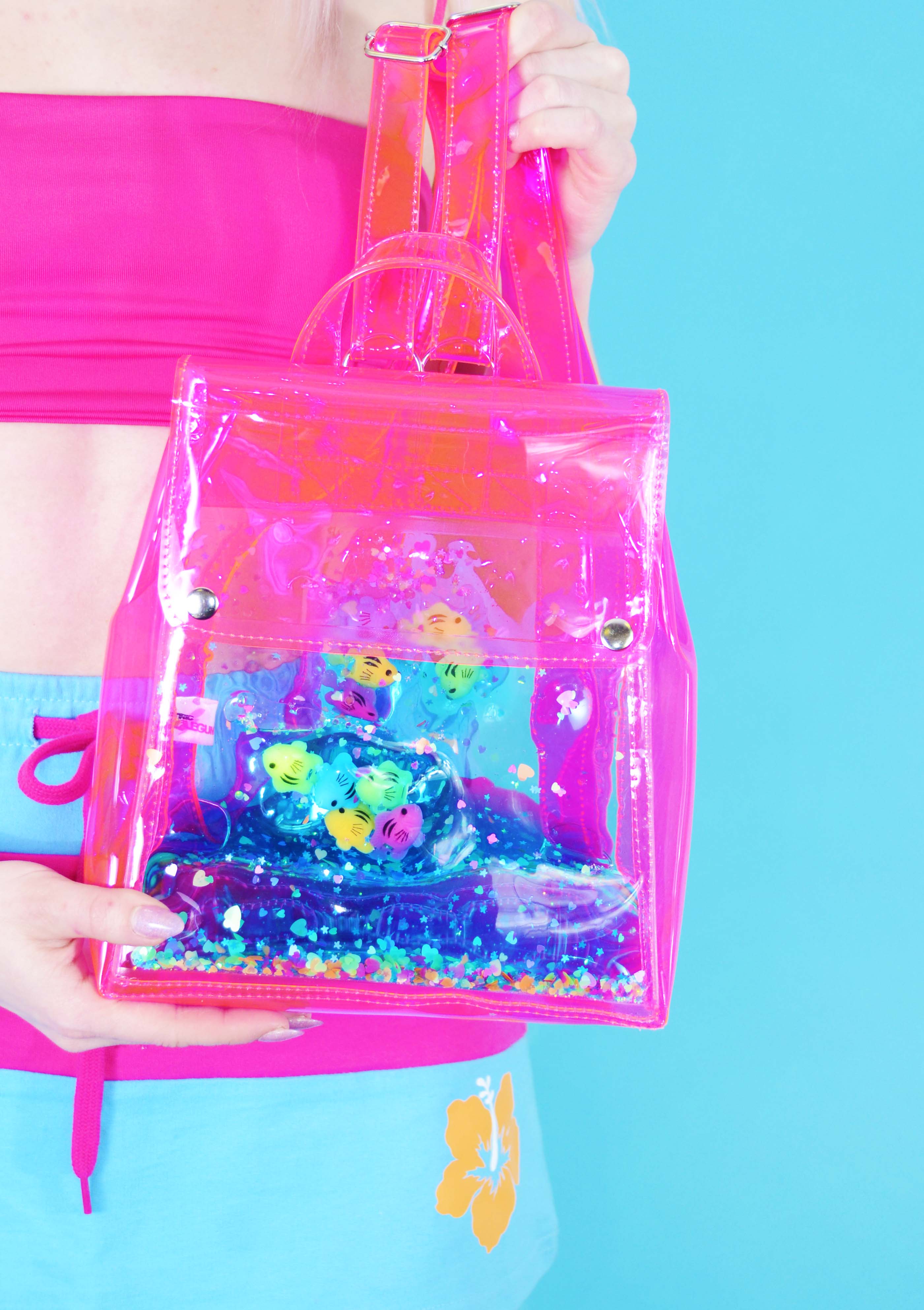 Liquid Glitter Bucket Backpack - Just Keep Swimming - Electric Bubblegum