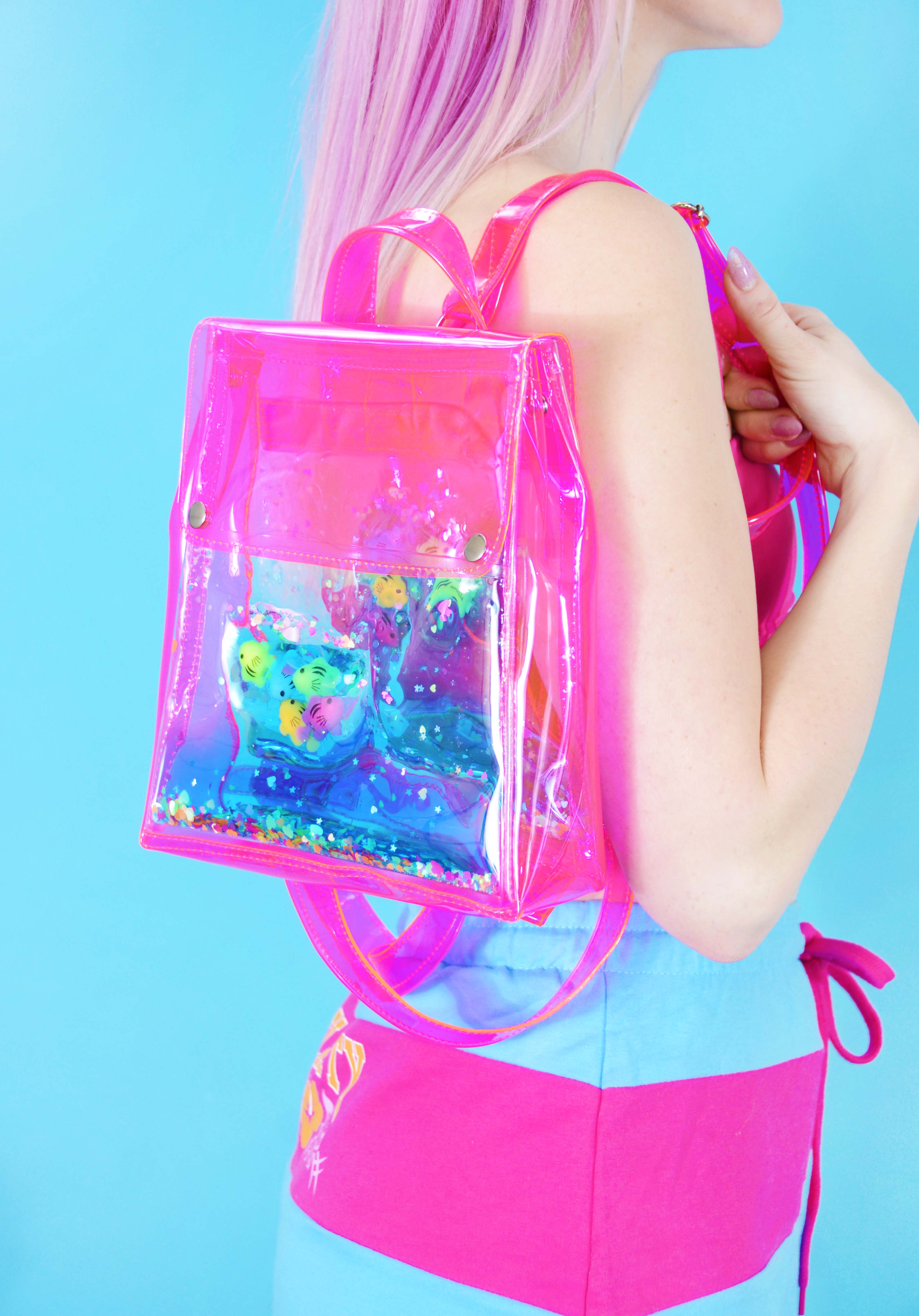 Liquid Glitter Bucket Backpack - Just Keep Swimming - Electric Bubblegum