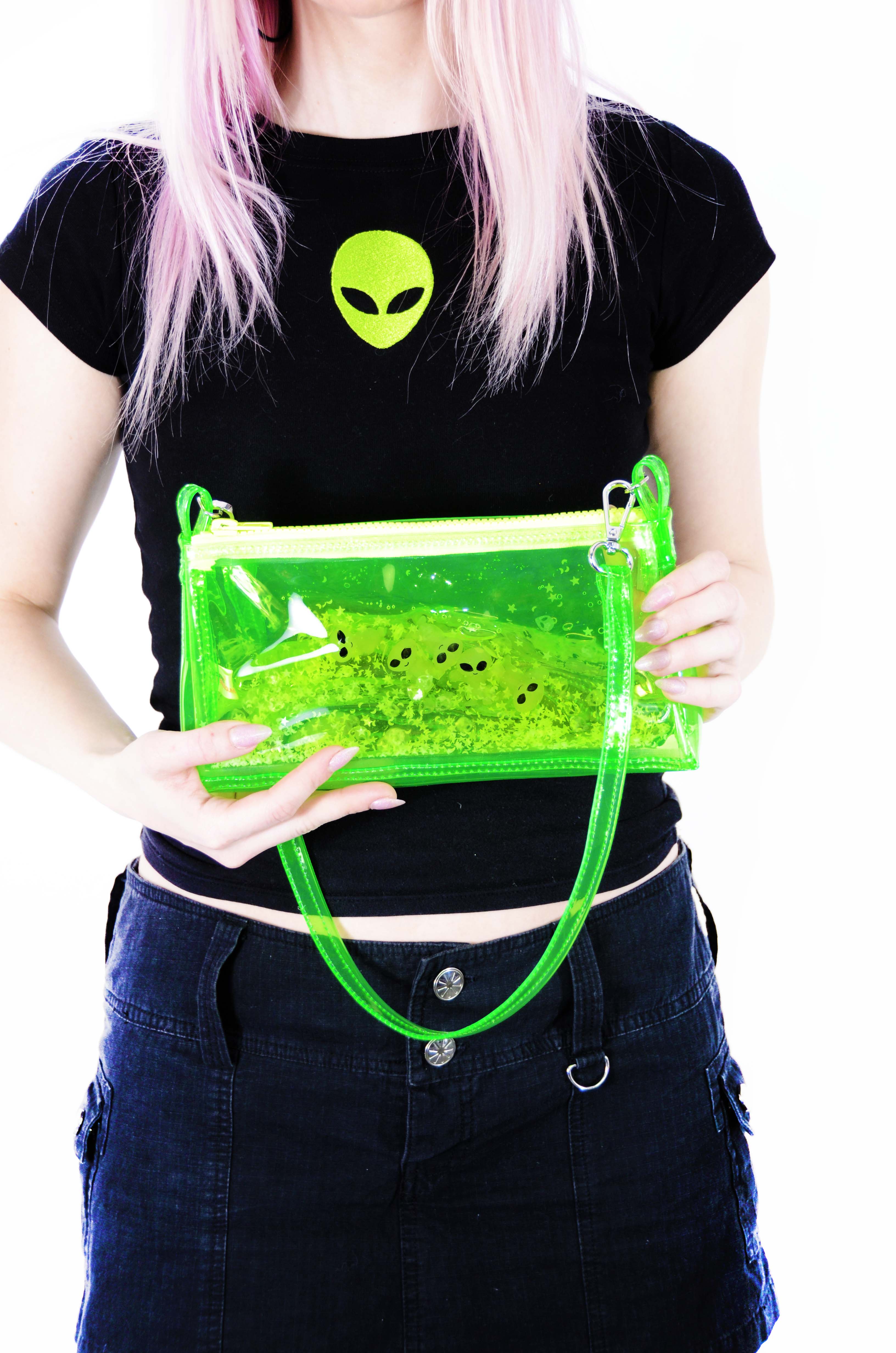 Glitter Goo Mini Zip Purse - Attack on Mars - Green - Electric Bubblegum