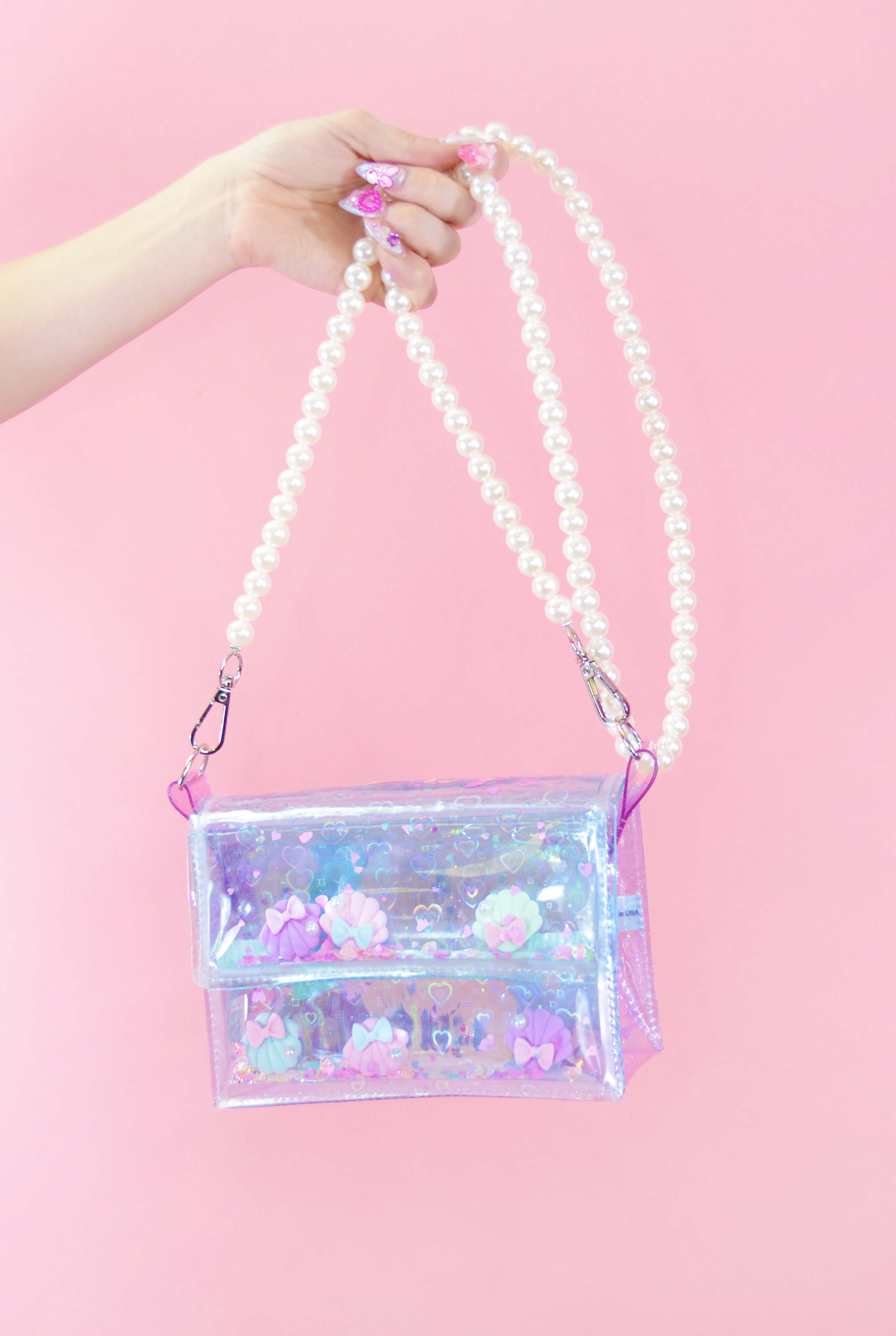 Liquid Glitter Mini Purse – Pretty in Pearls - Electric Bubblegum
