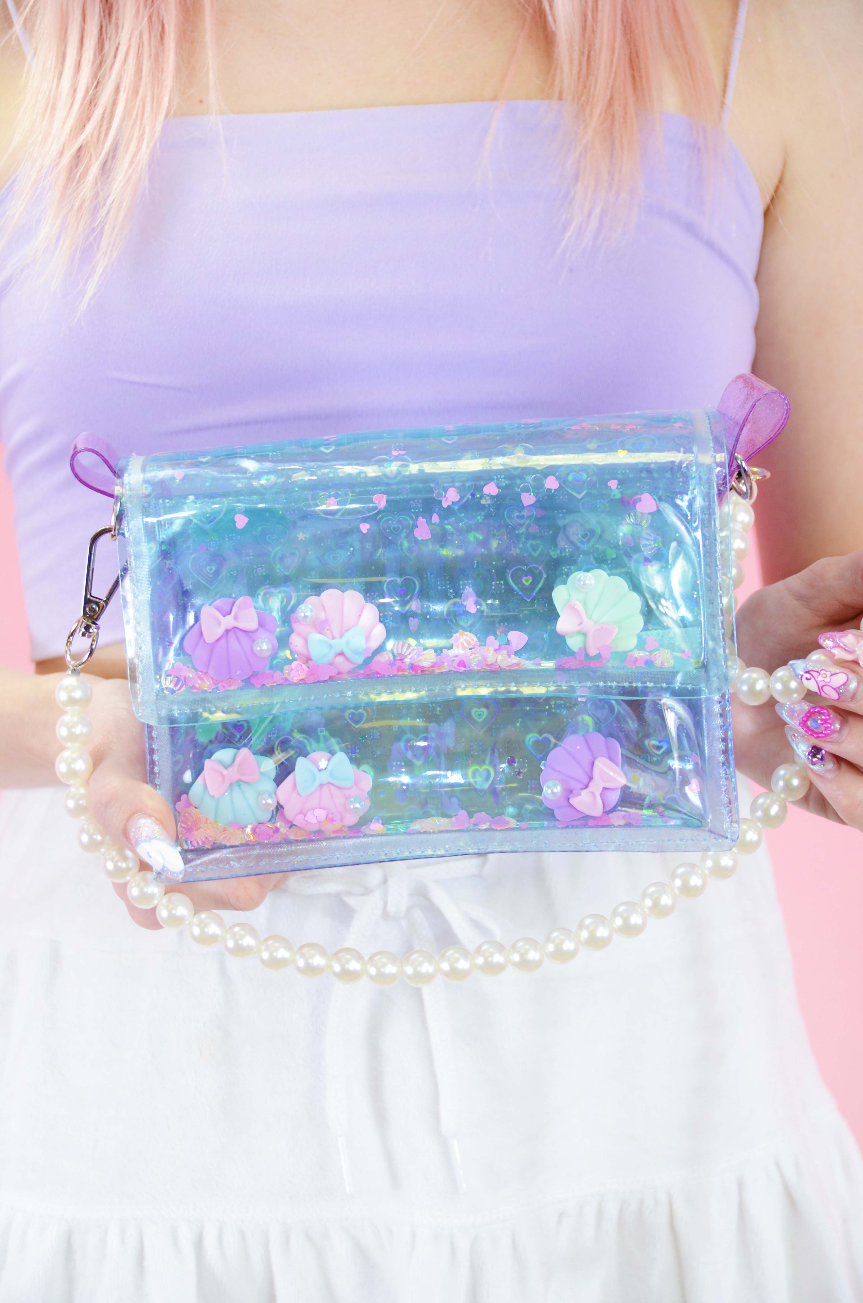 Liquid Glitter Mini Purse – Pretty in Pearls - Electric Bubblegum