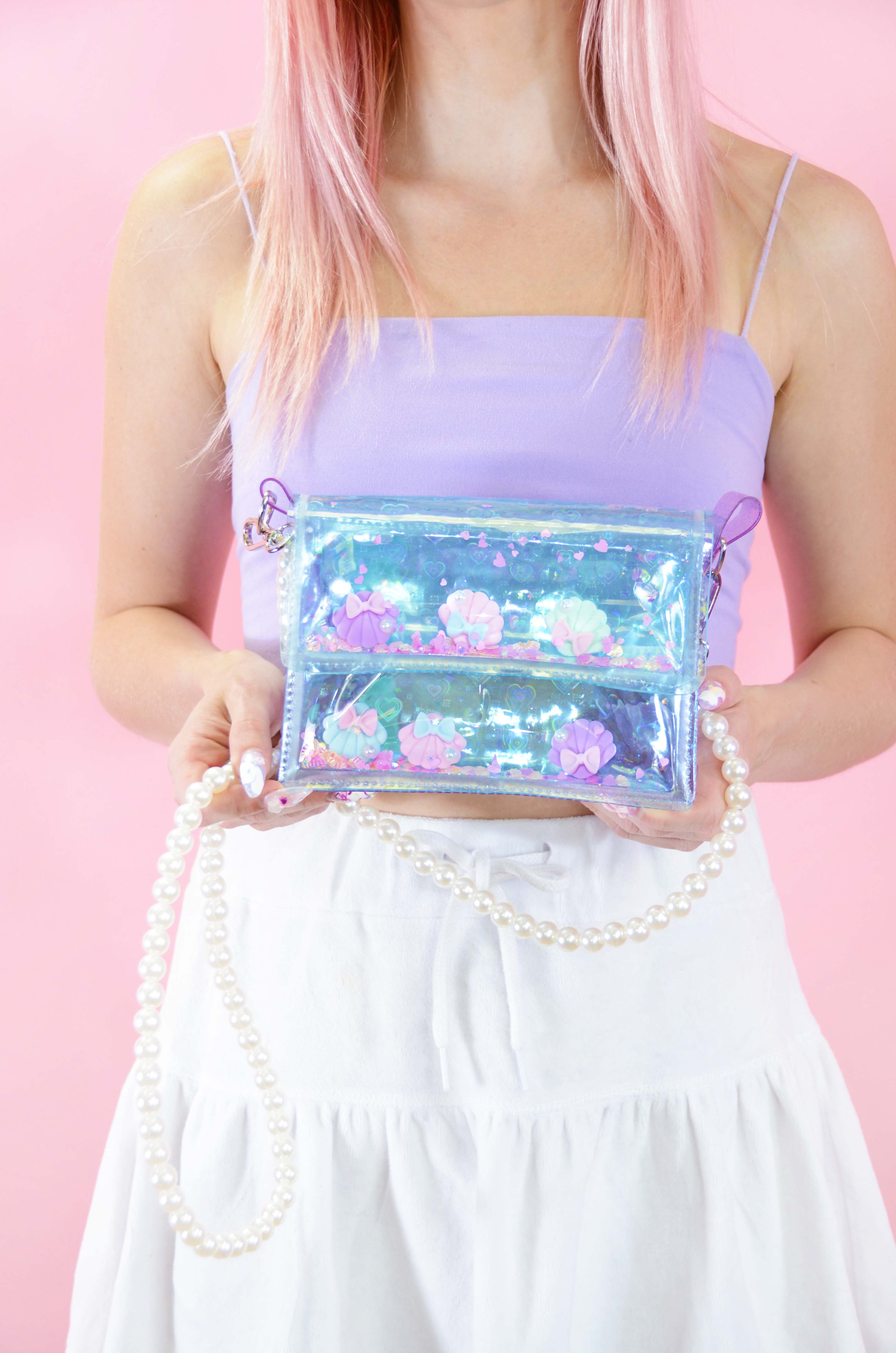 Liquid Glitter Mini Purse – Pretty in Pearls - Electric Bubblegum