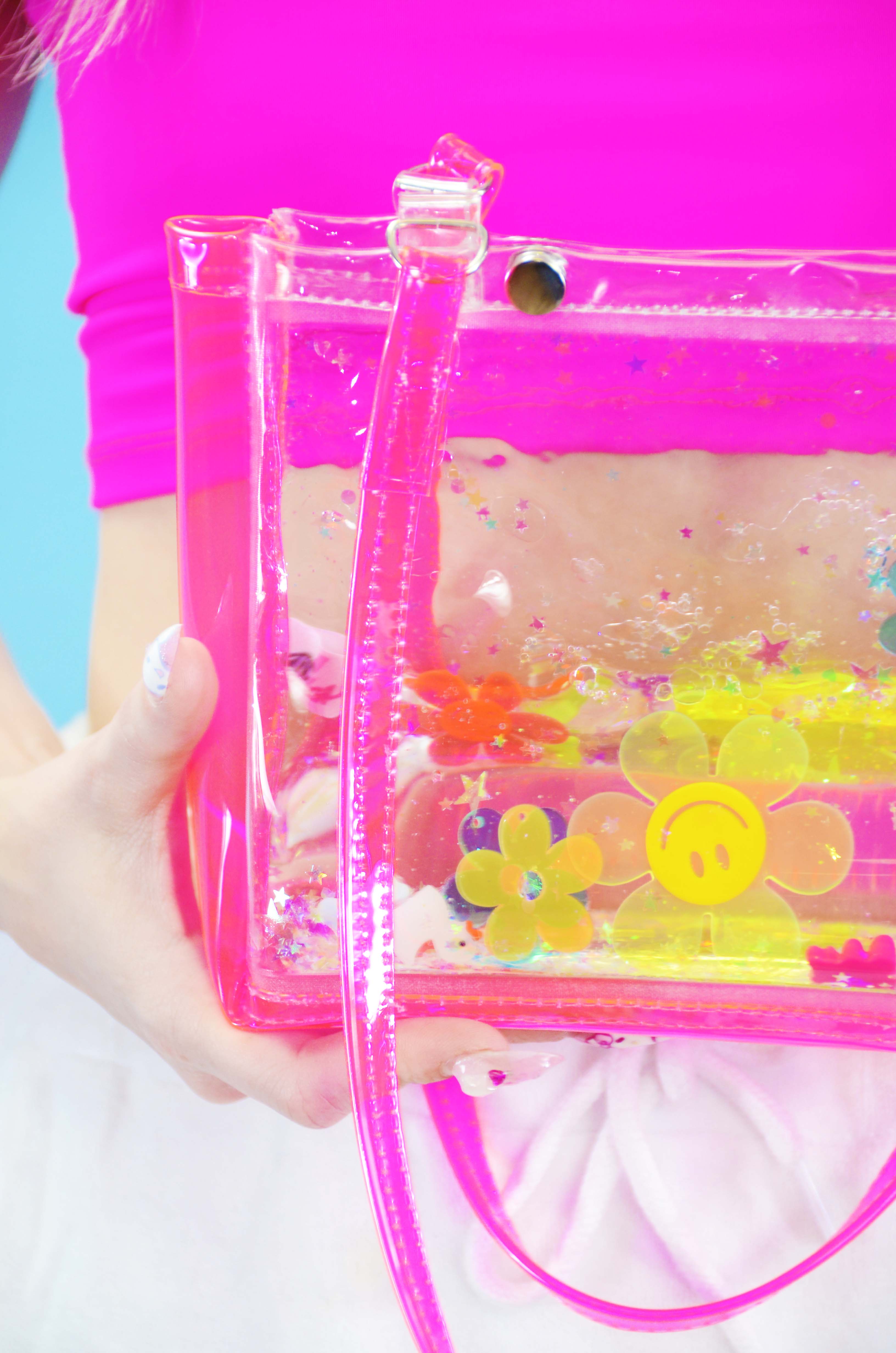 Liquid Glitter Snap Purse - Rainbow Rave - Electric Bubblegum
