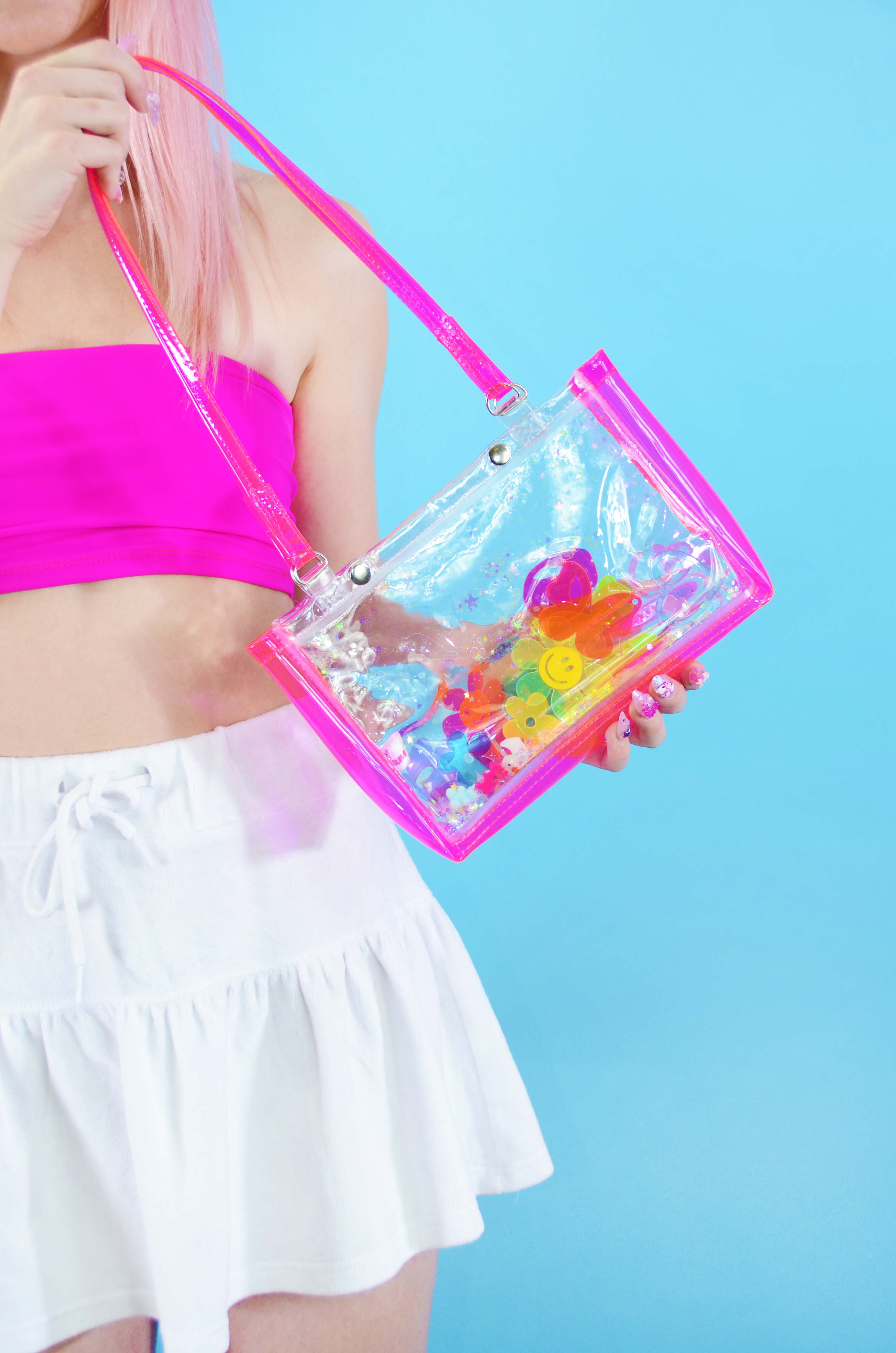 Liquid Glitter Snap Purse - Rainbow Rave - Electric Bubblegum