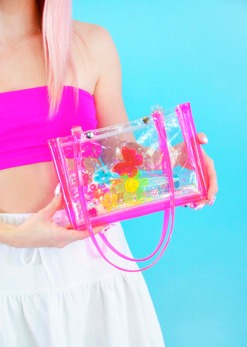 Liquid Glitter Snap Purse - Rainbow Rave - Electric Bubblegum