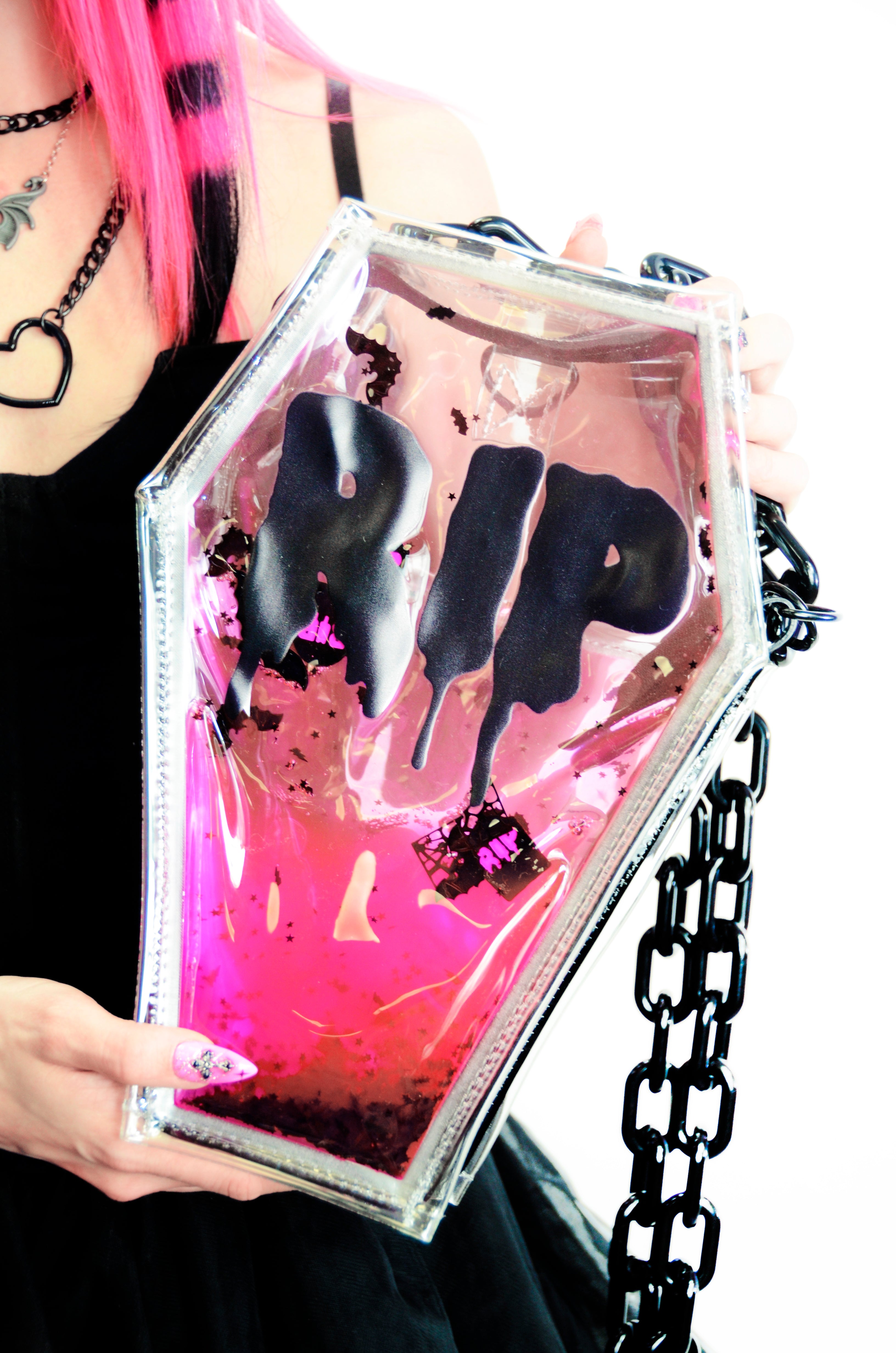 Liquid Glitter Coffin Backpack/ Crossbody - Bubblegum Ghoul - PRE ORDER
