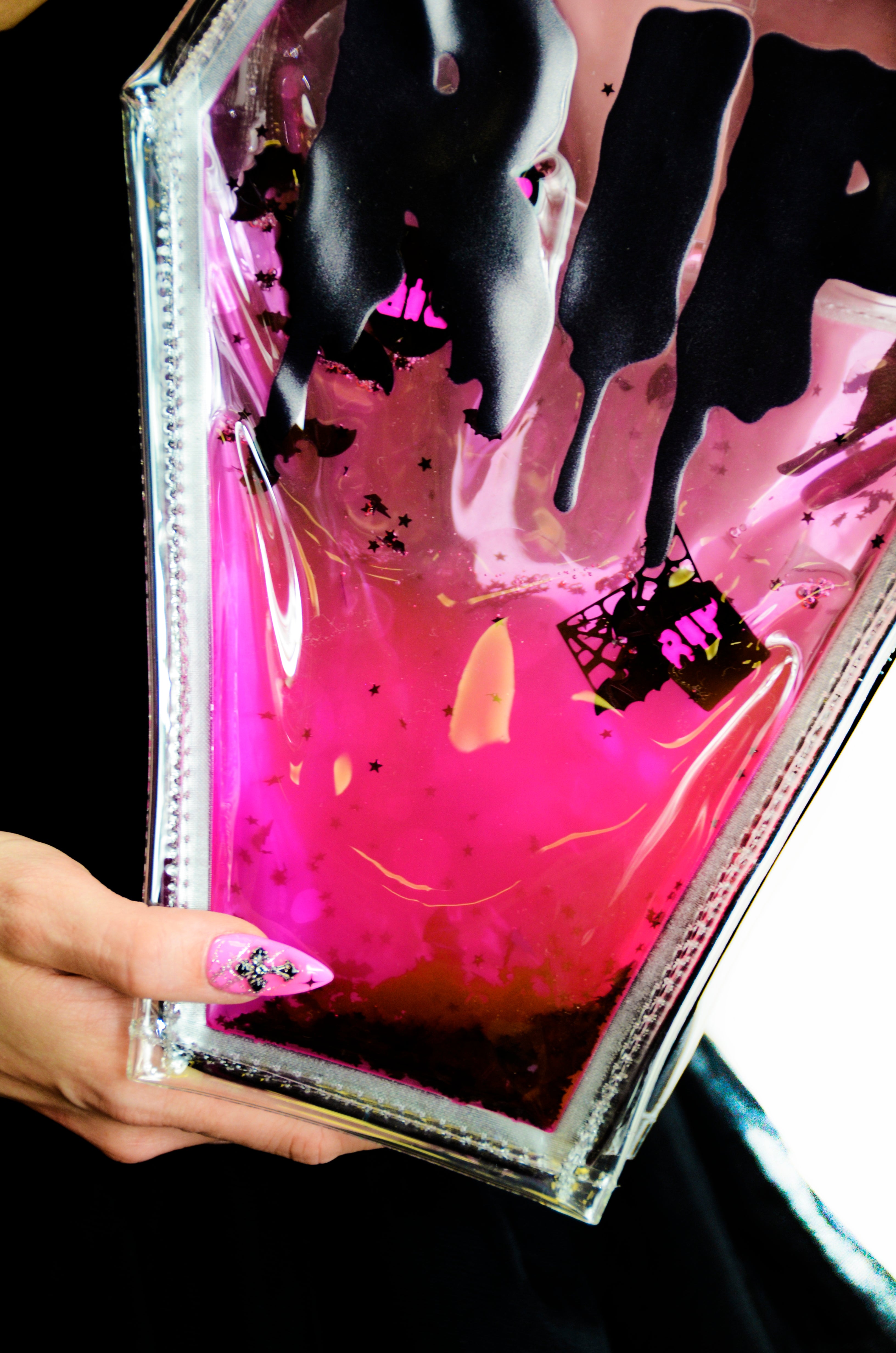 Liquid Glitter Coffin Backpack/ Crossbody - Bubblegum Ghoul - PRE ORDER