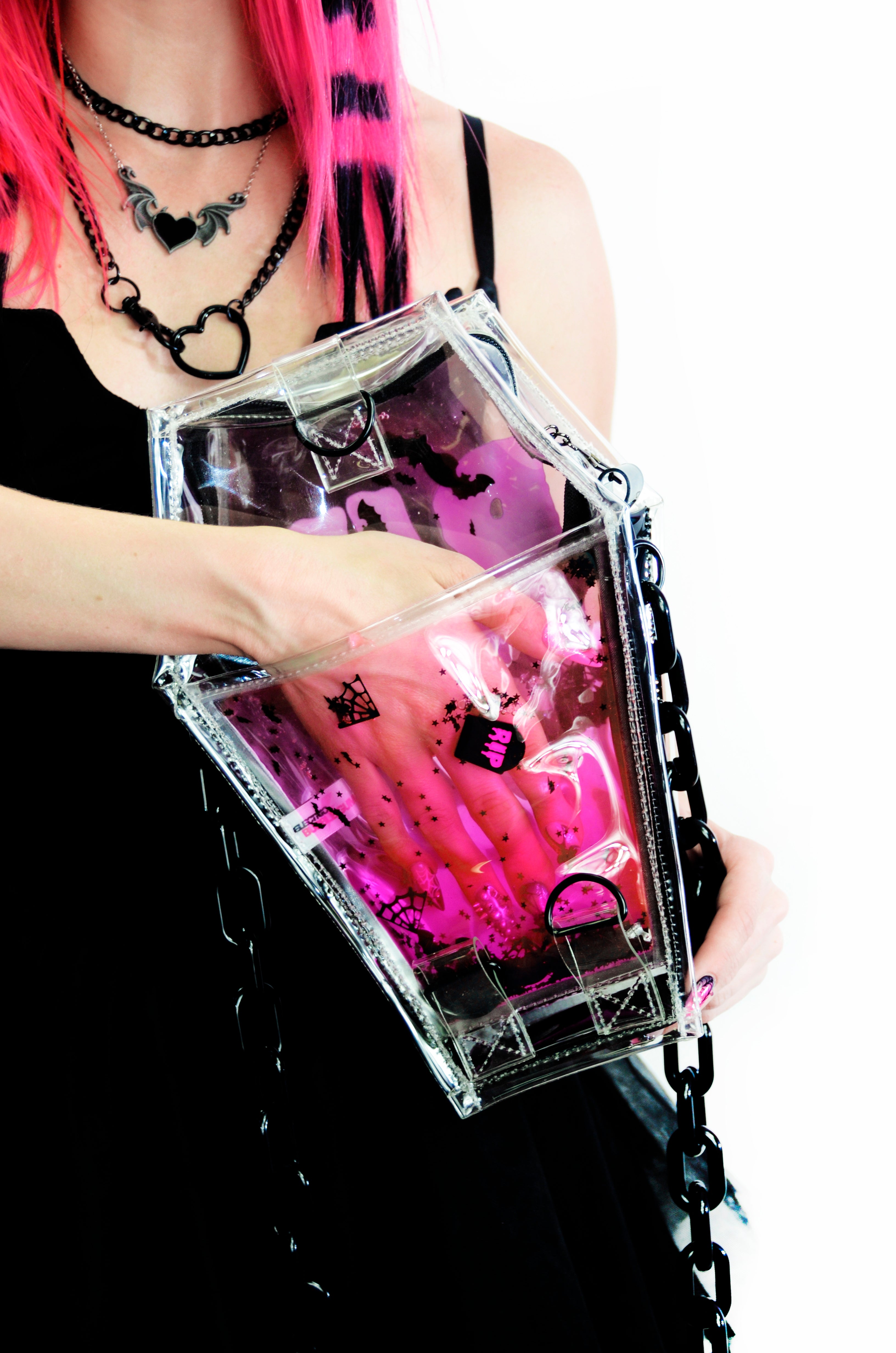 Liquid Glitter Coffin Backpack/ Crossbody - Bubblegum Ghoul - PRE ORDER