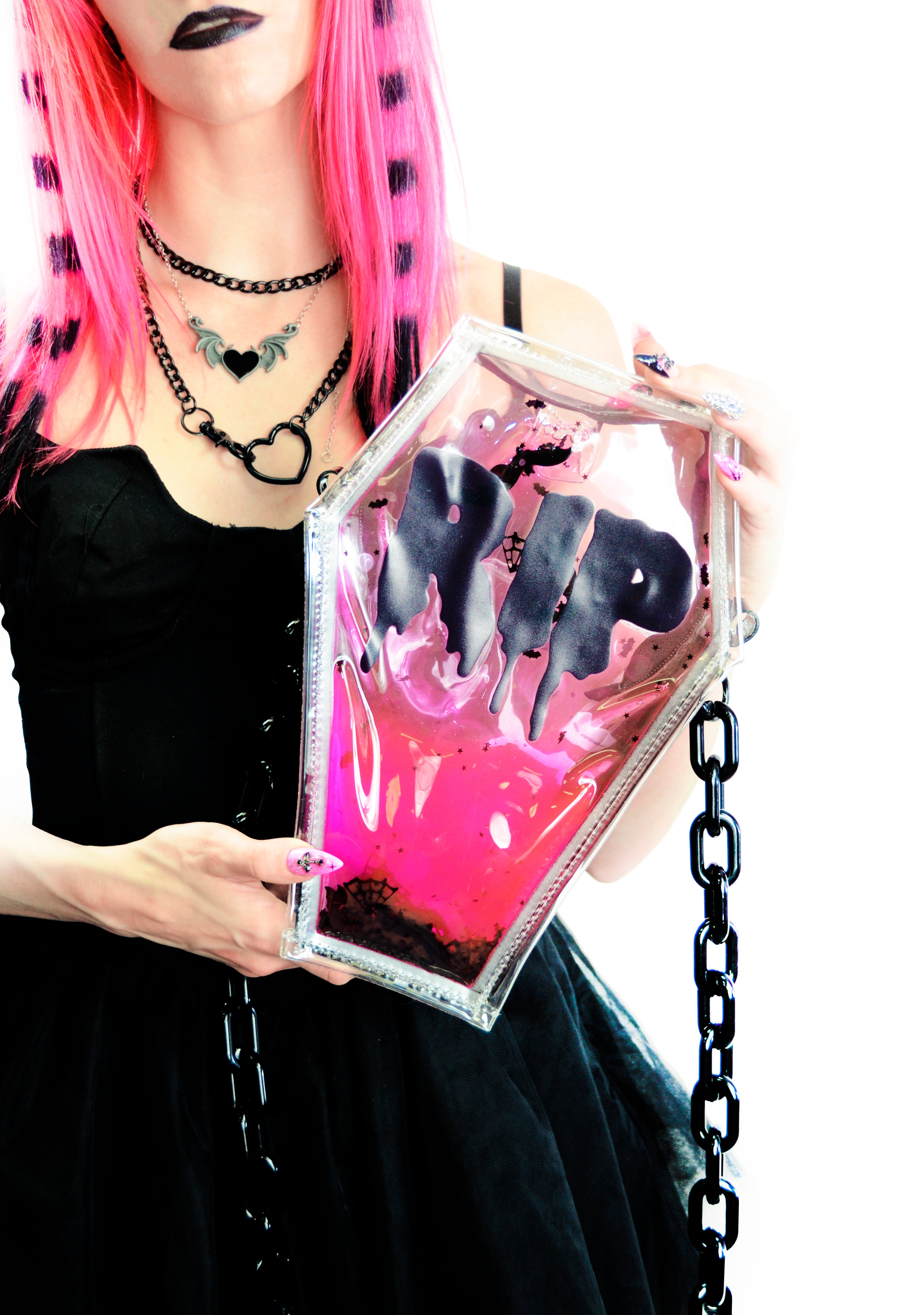 Liquid Glitter Coffin Backpack/ Crossbody - Bubblegum Ghoul - PRE ORDER