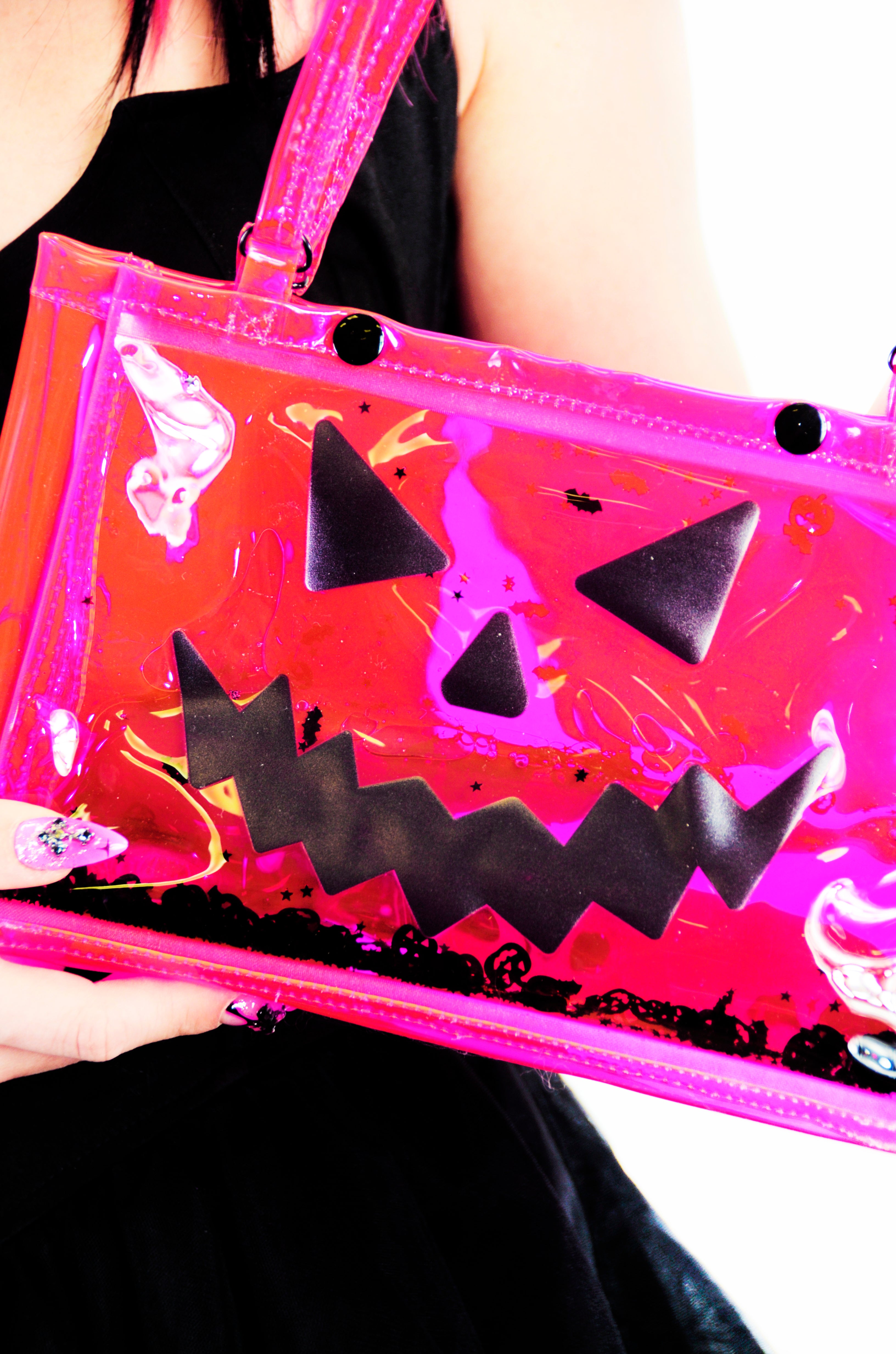Liquid Glitter Snap Purse - Pumpkin Head - Pink