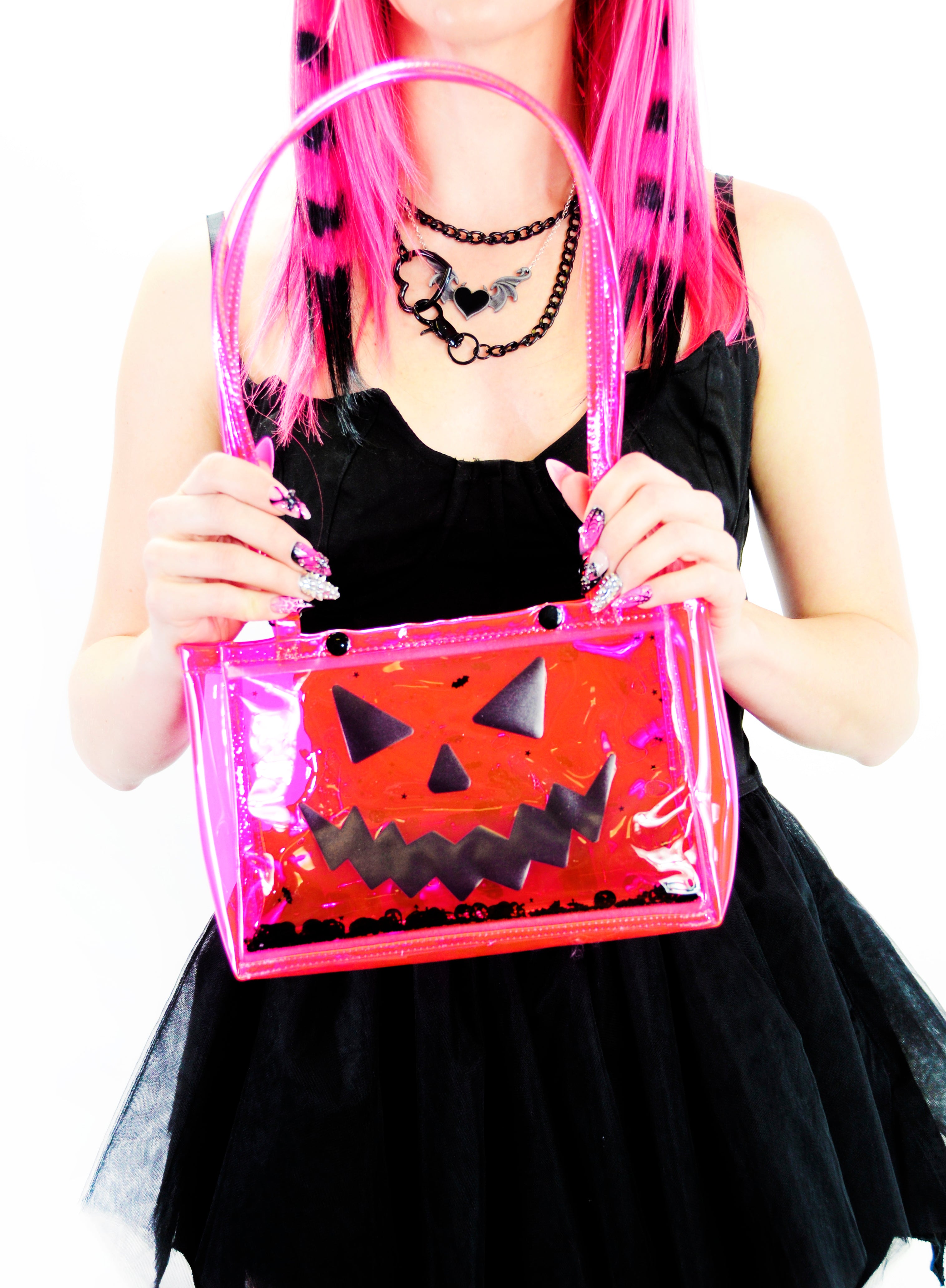 Liquid Glitter Snap Purse - Pumpkin Head - Pink
