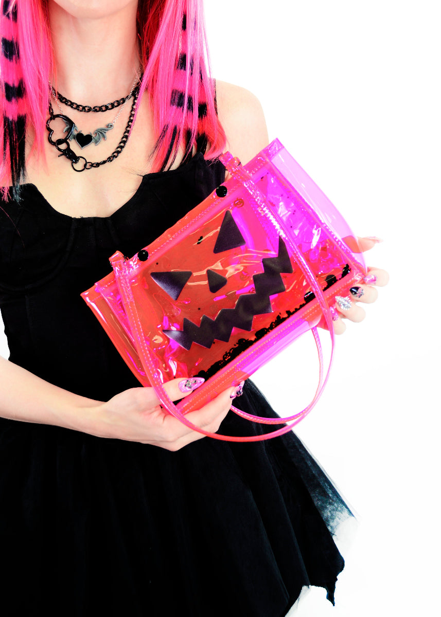 Liquid Glitter Snap Purse - Pumpkin Head - Pink