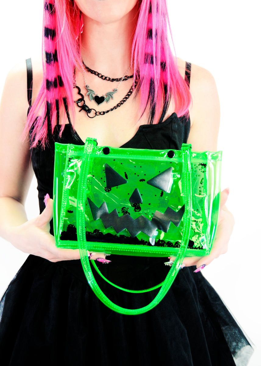 Liquid Glitter Snap Purse - Pumpkin Head - Green