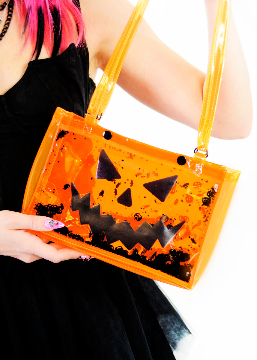 Liquid Glitter Snap Purse - Pumpkin Head - Orange